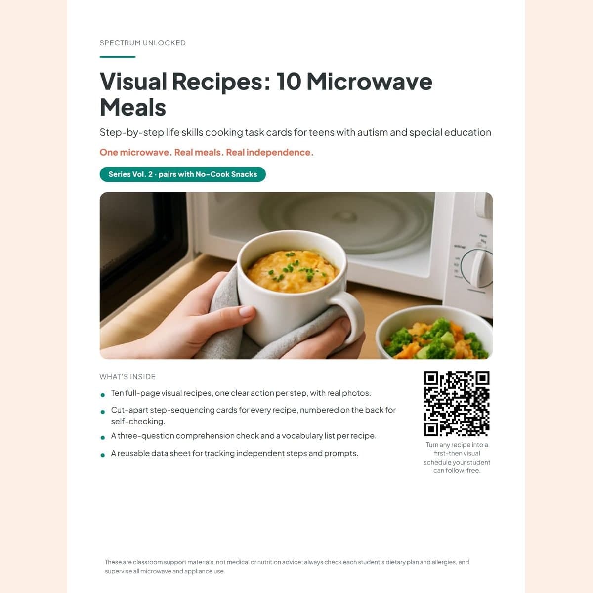 Visual Recipes 10 Microwave Meals cover with teen hands lifting a hot mug and the pack title