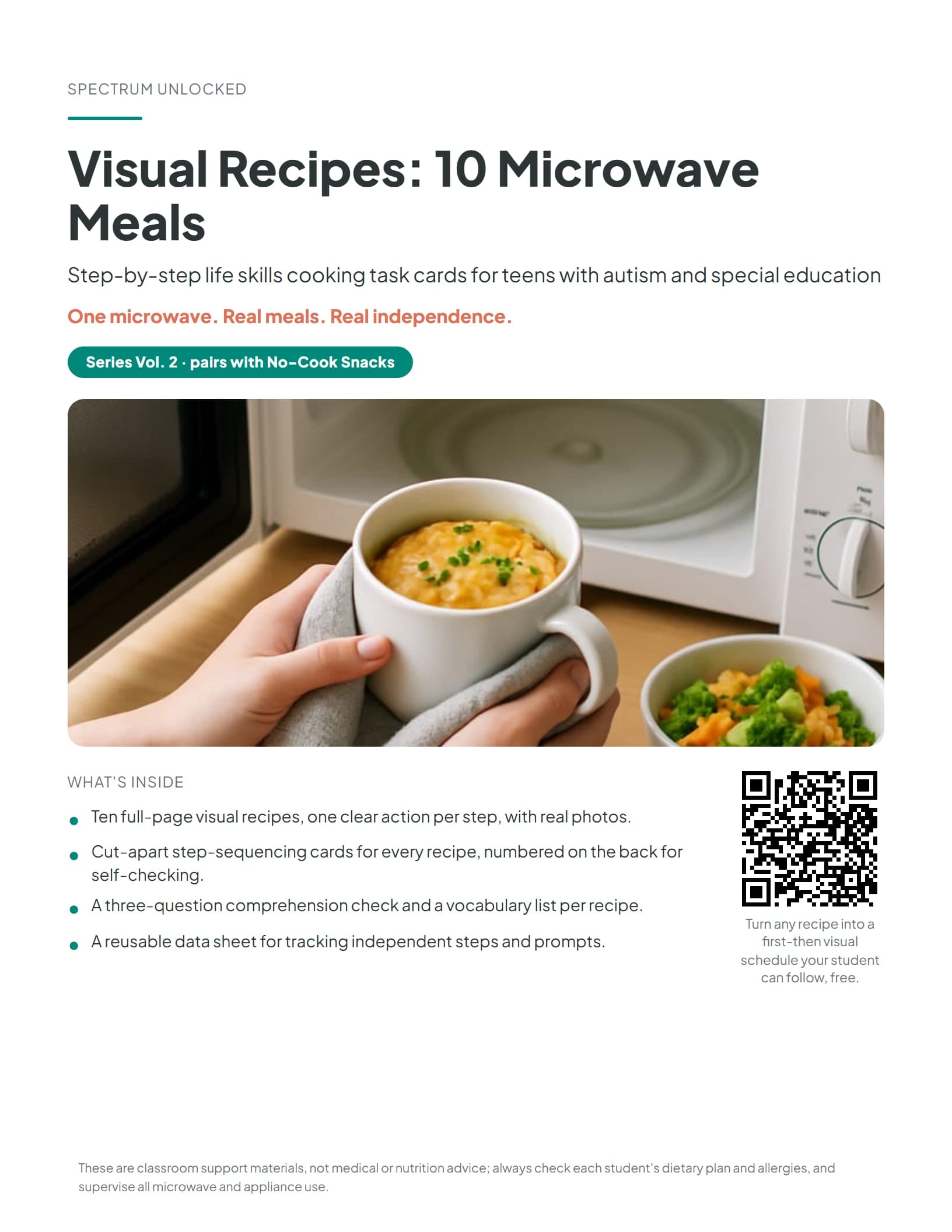Visual Recipes 10 Microwave Meals cover with teen hands lifting a hot mug and the pack title