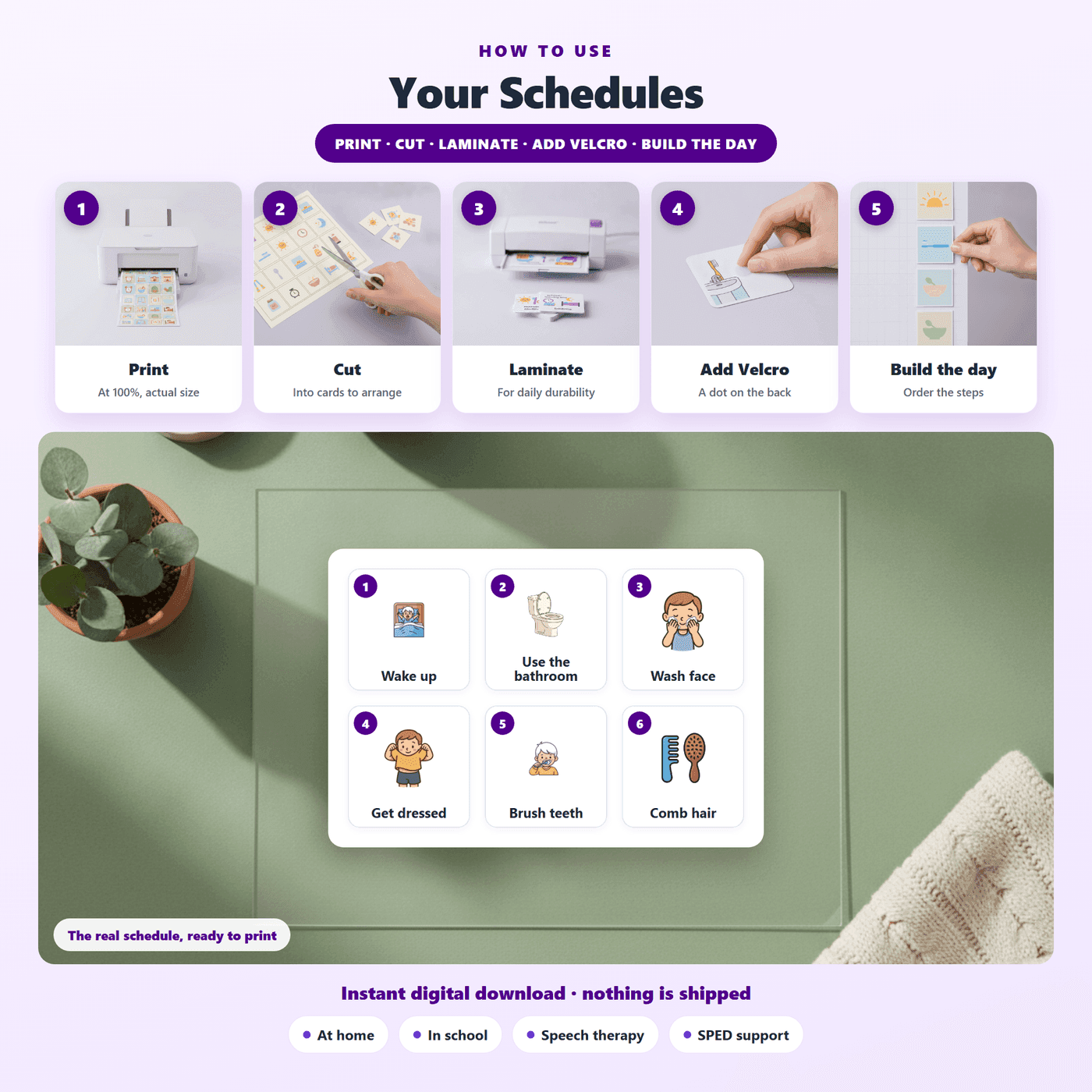 Setup guide for printing, laminating and mounting the Visual Schedule Pack