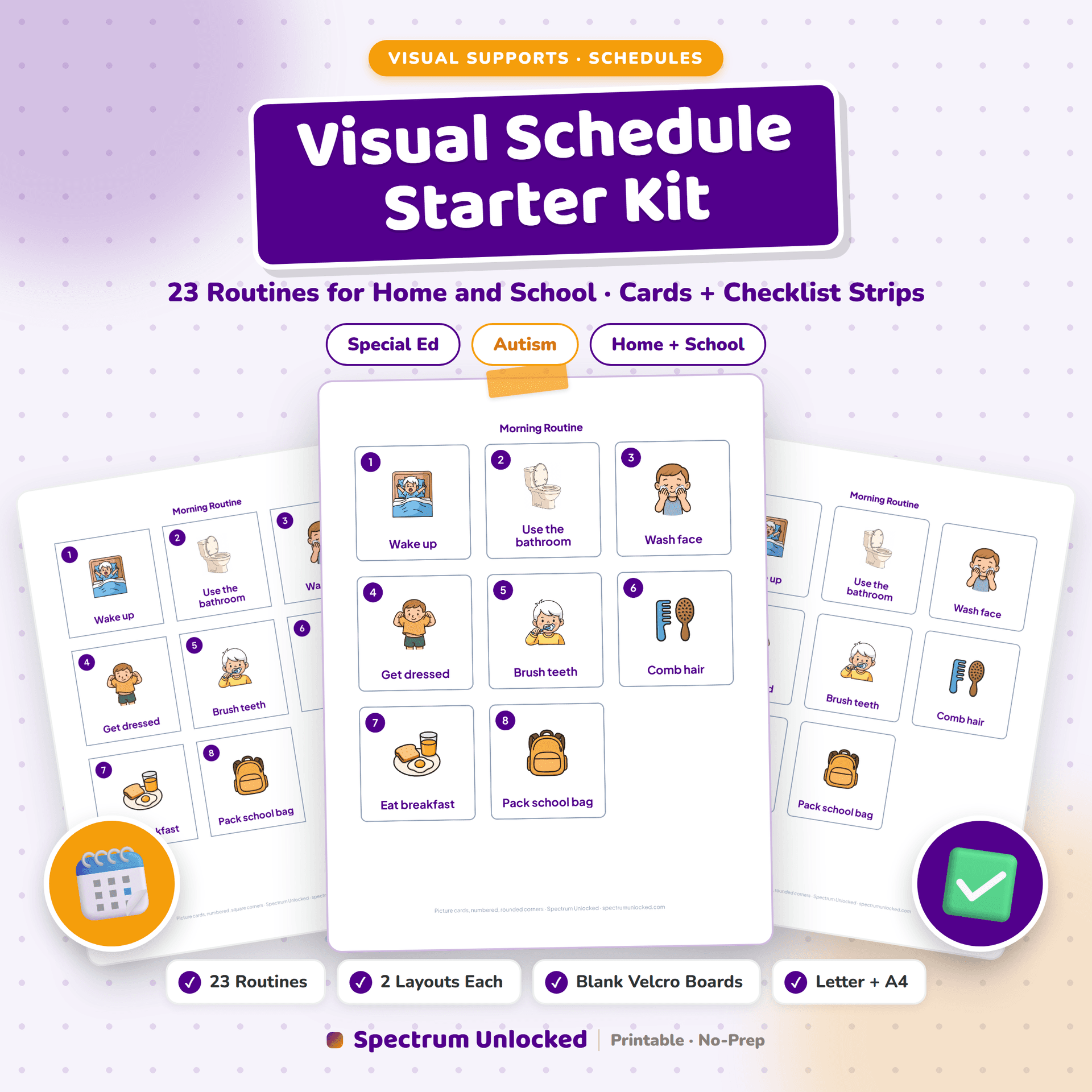 Visual Schedule Pack cover showing printable home and classroom routines with picture cards