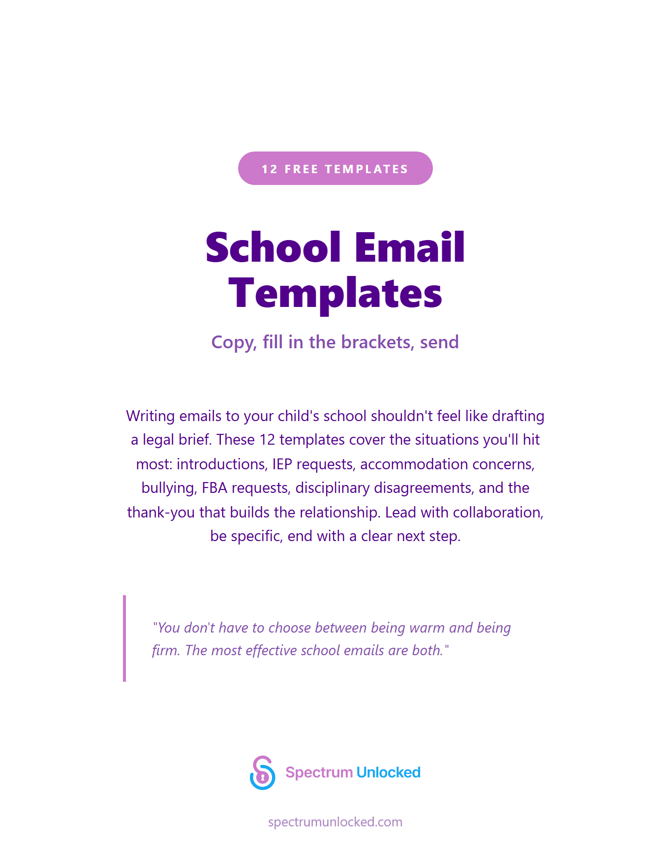 Printable pack of free school email templates for parents