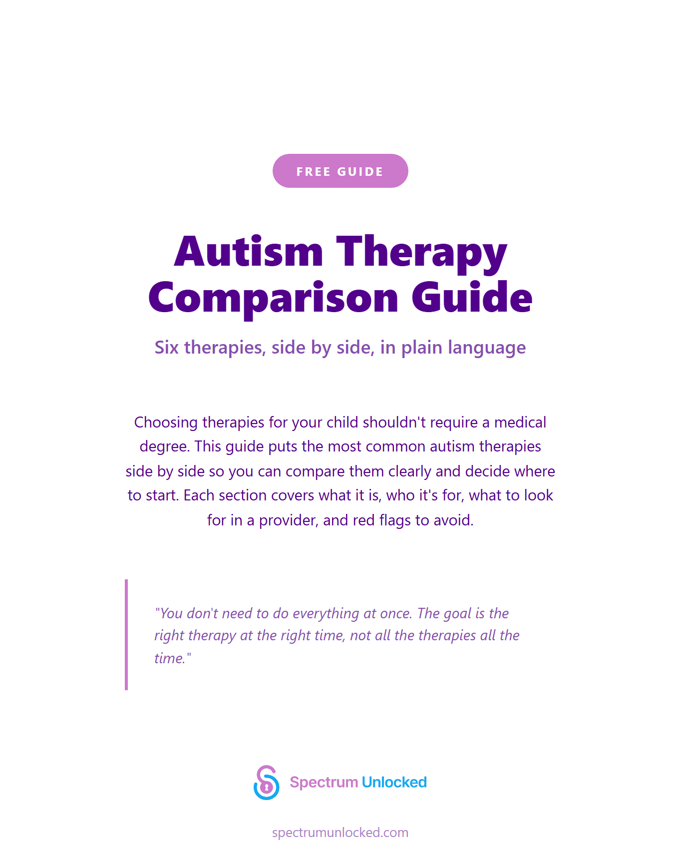 Printable autism therapy comparison guide for ABA, OT, speech, and Floortime