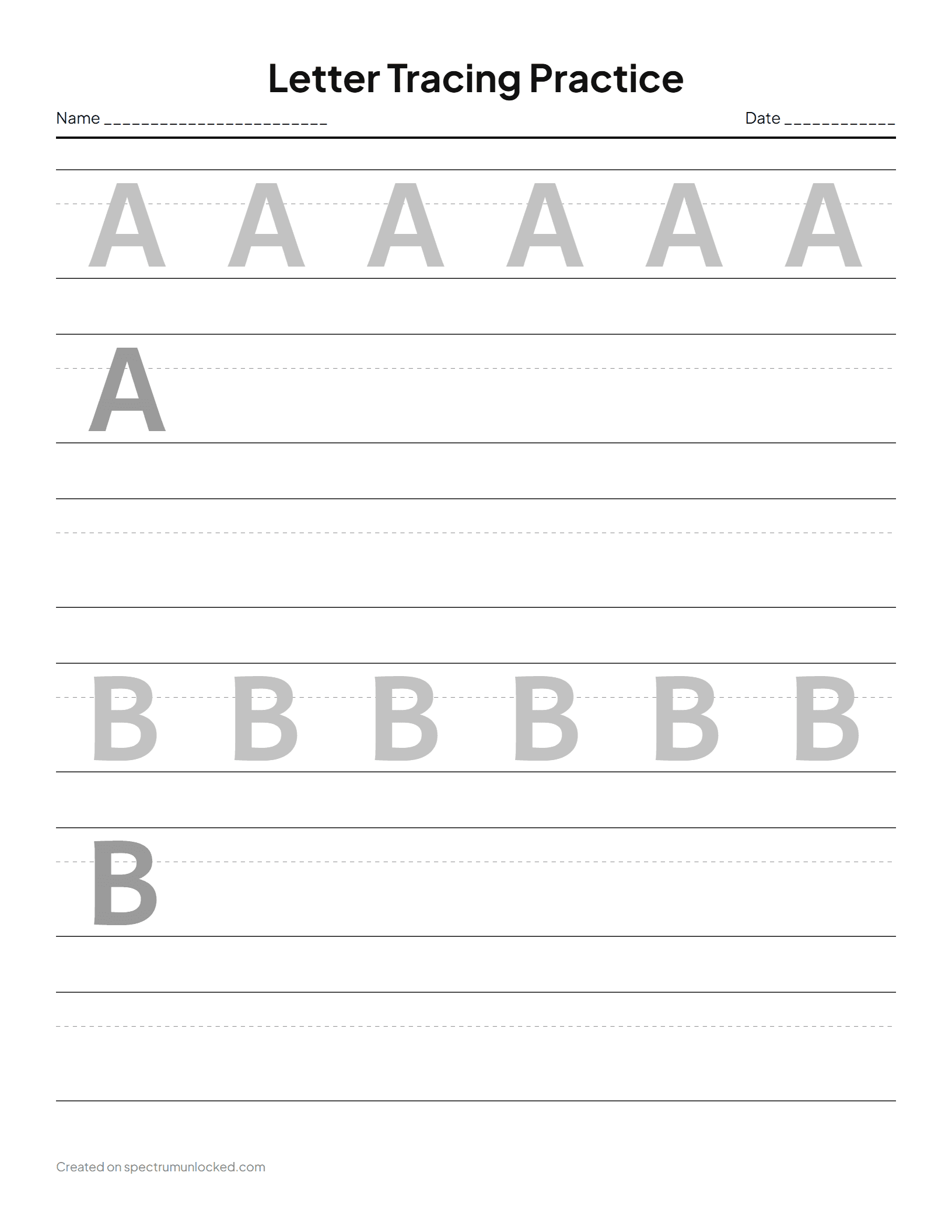 Letter Tracing Worksheets: preview of a sample sheet from the maker