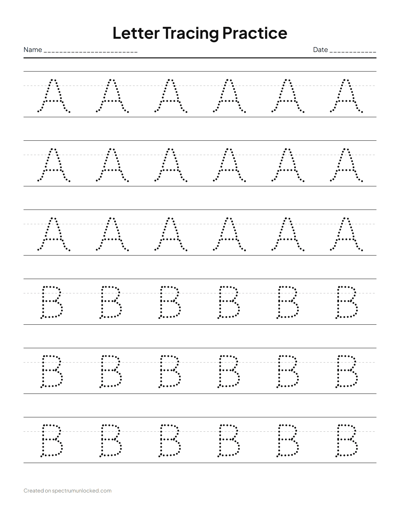 Letter Tracing Worksheets: preview of a sample sheet from the maker