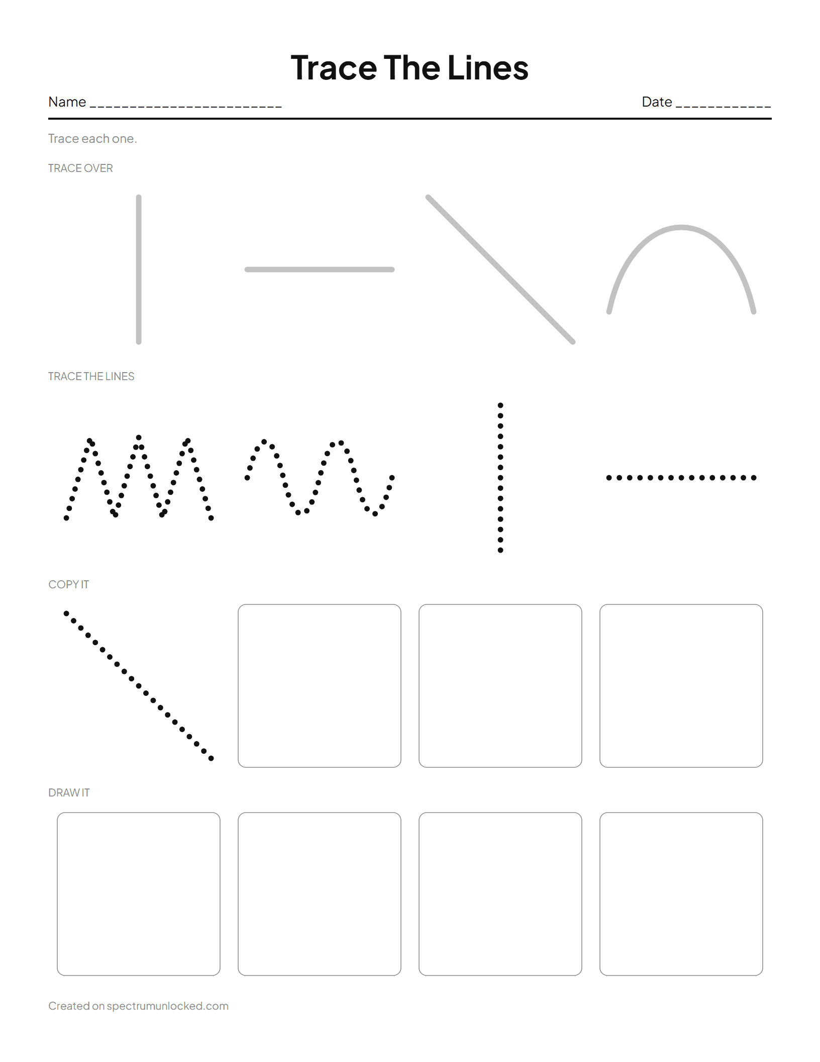 Line Tracing Worksheets: preview of a sample sheet from the maker