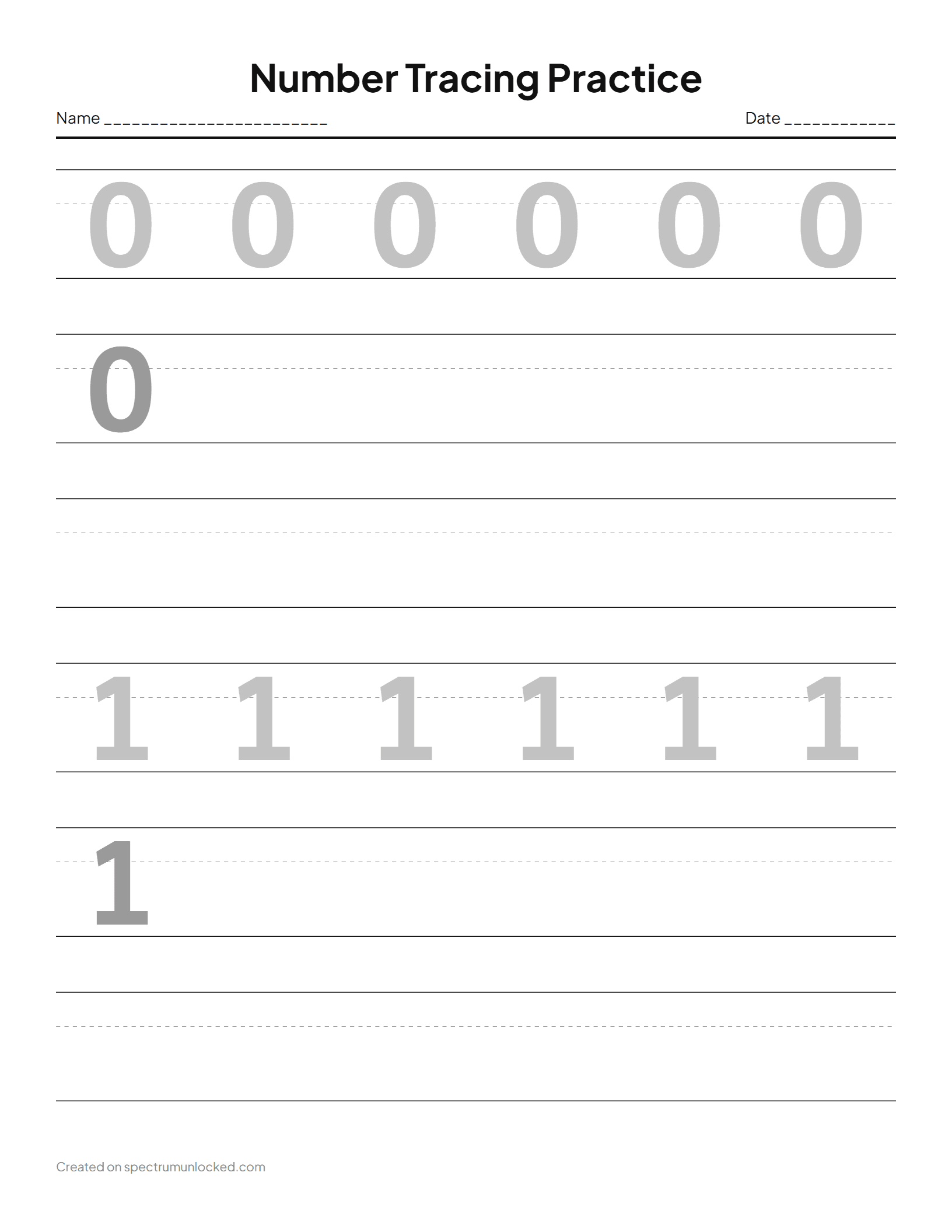 Number Tracing Worksheets: preview of a sample sheet from the maker