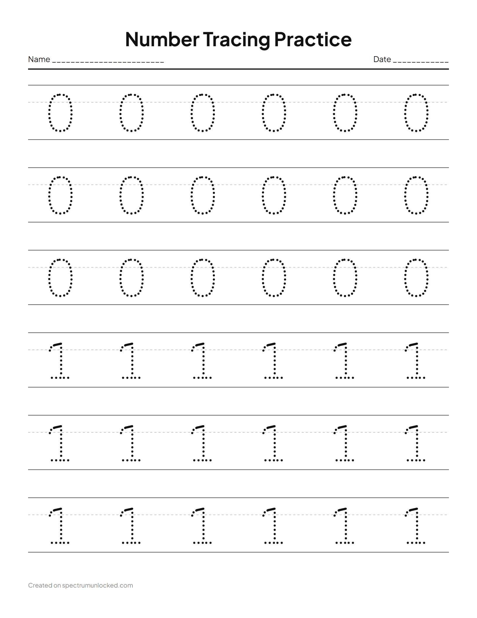 Number Tracing Worksheets: preview of a sample sheet from the maker