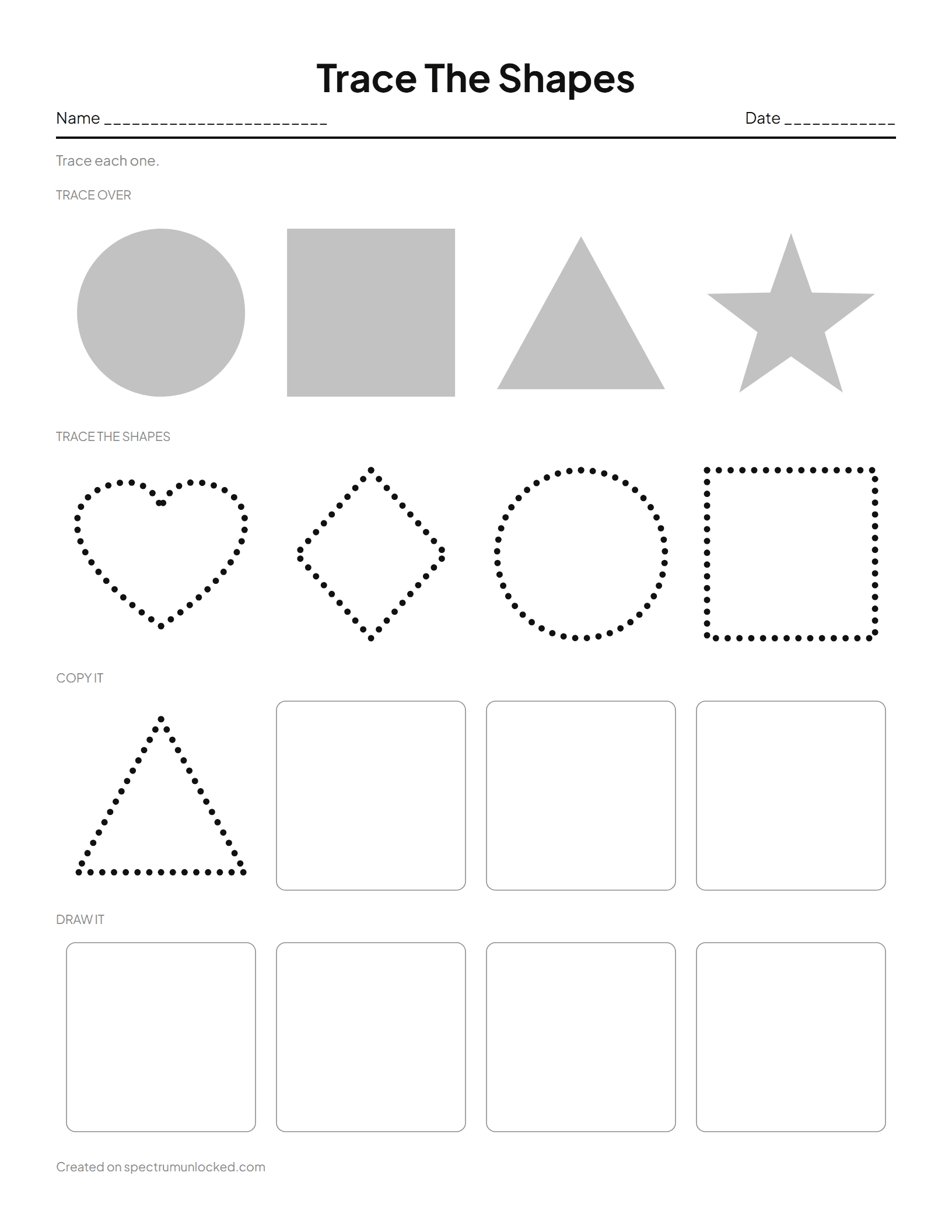 Shape Tracing Worksheets: preview of a sample sheet from the maker