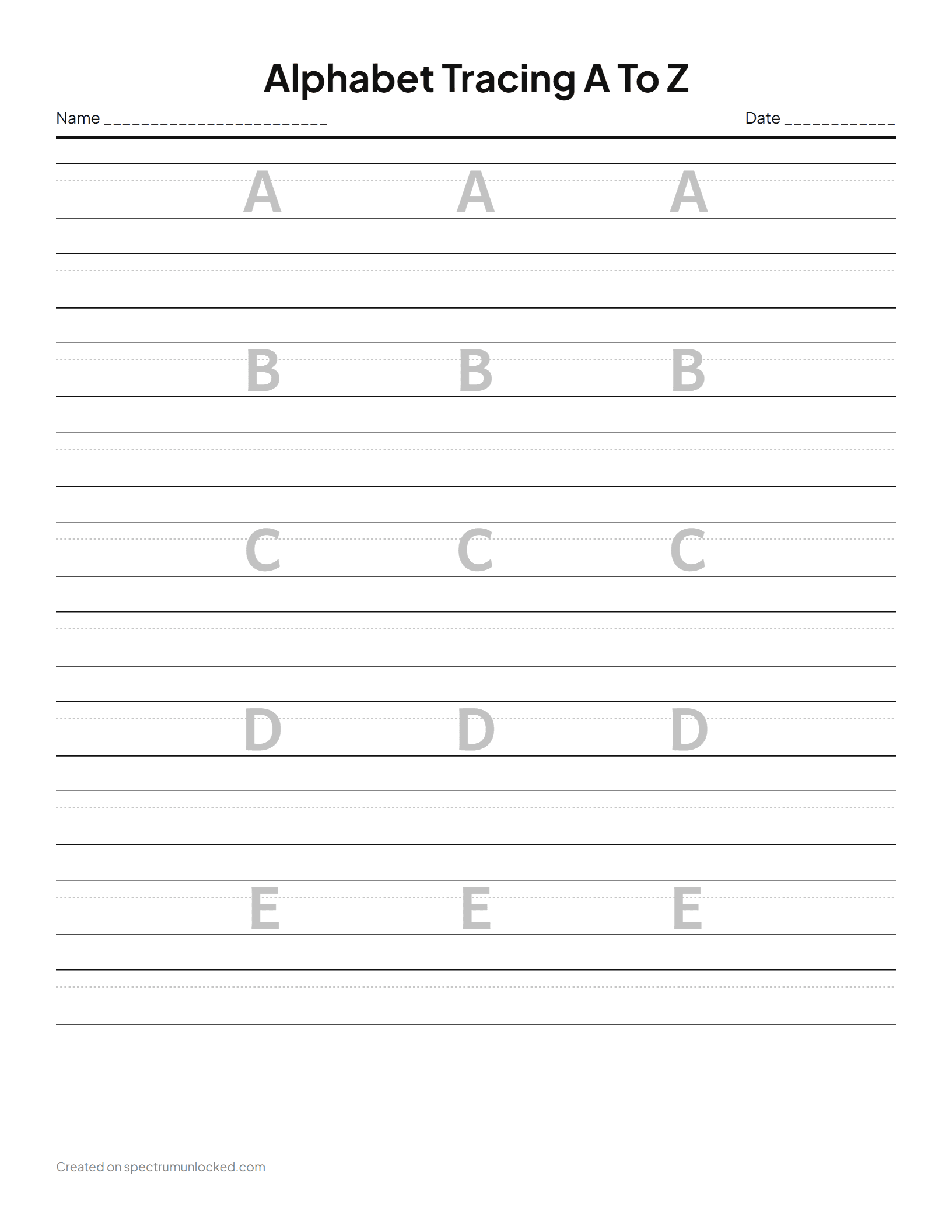 Full Alphabet A-Z: preview of the printable sheet