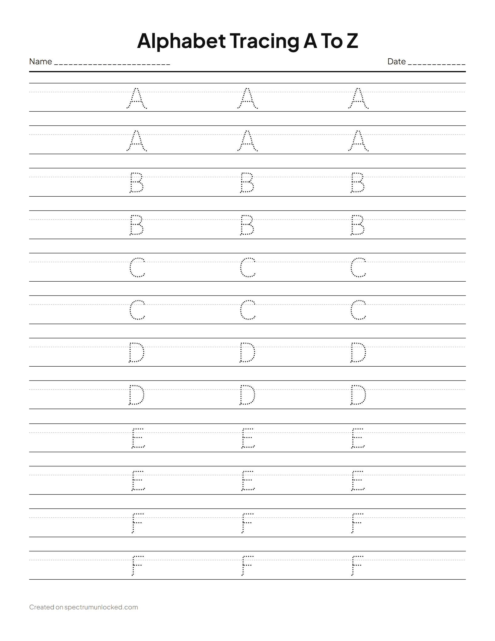Full Alphabet A-Z: preview of the printable sheet