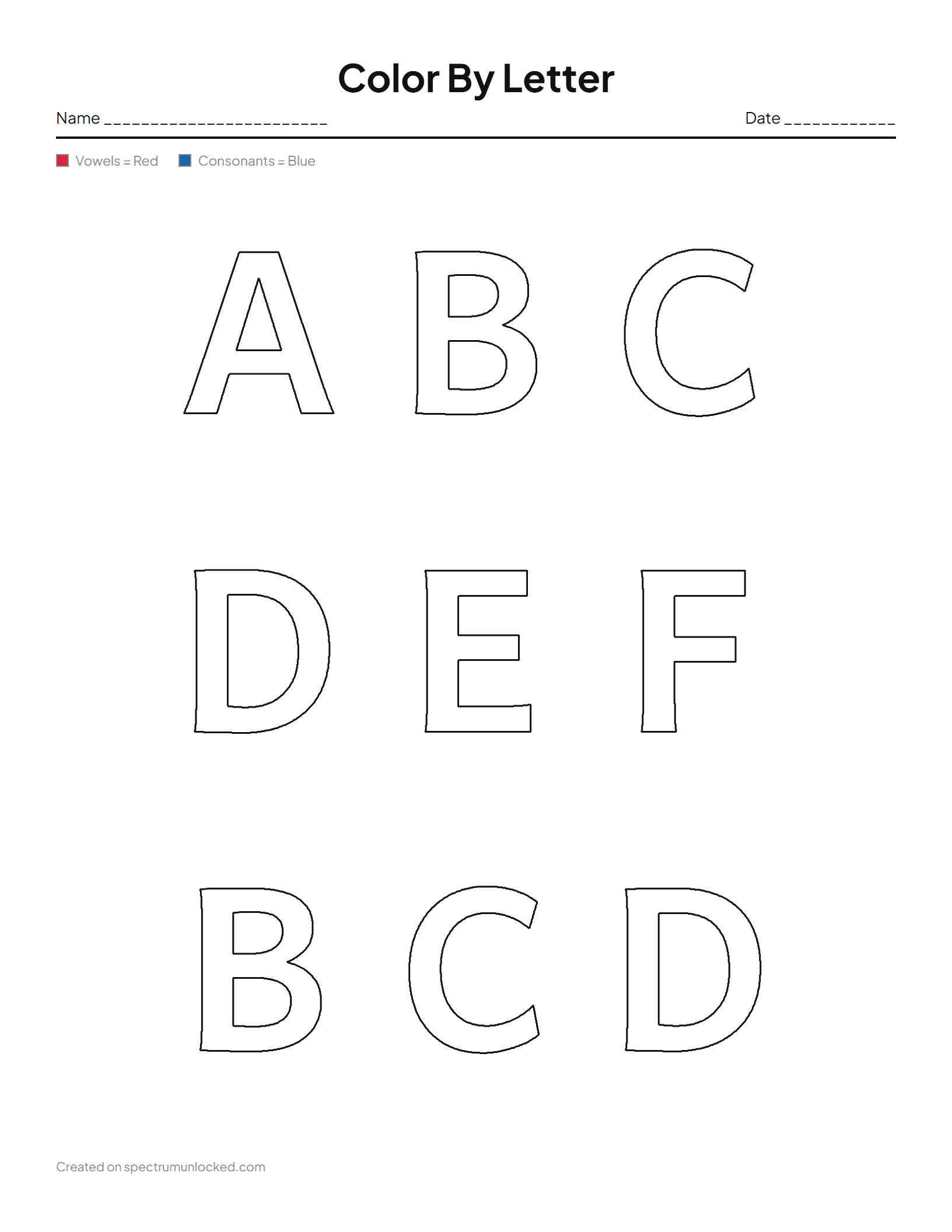 Color By Letter Worksheets: preview of the printable sheet