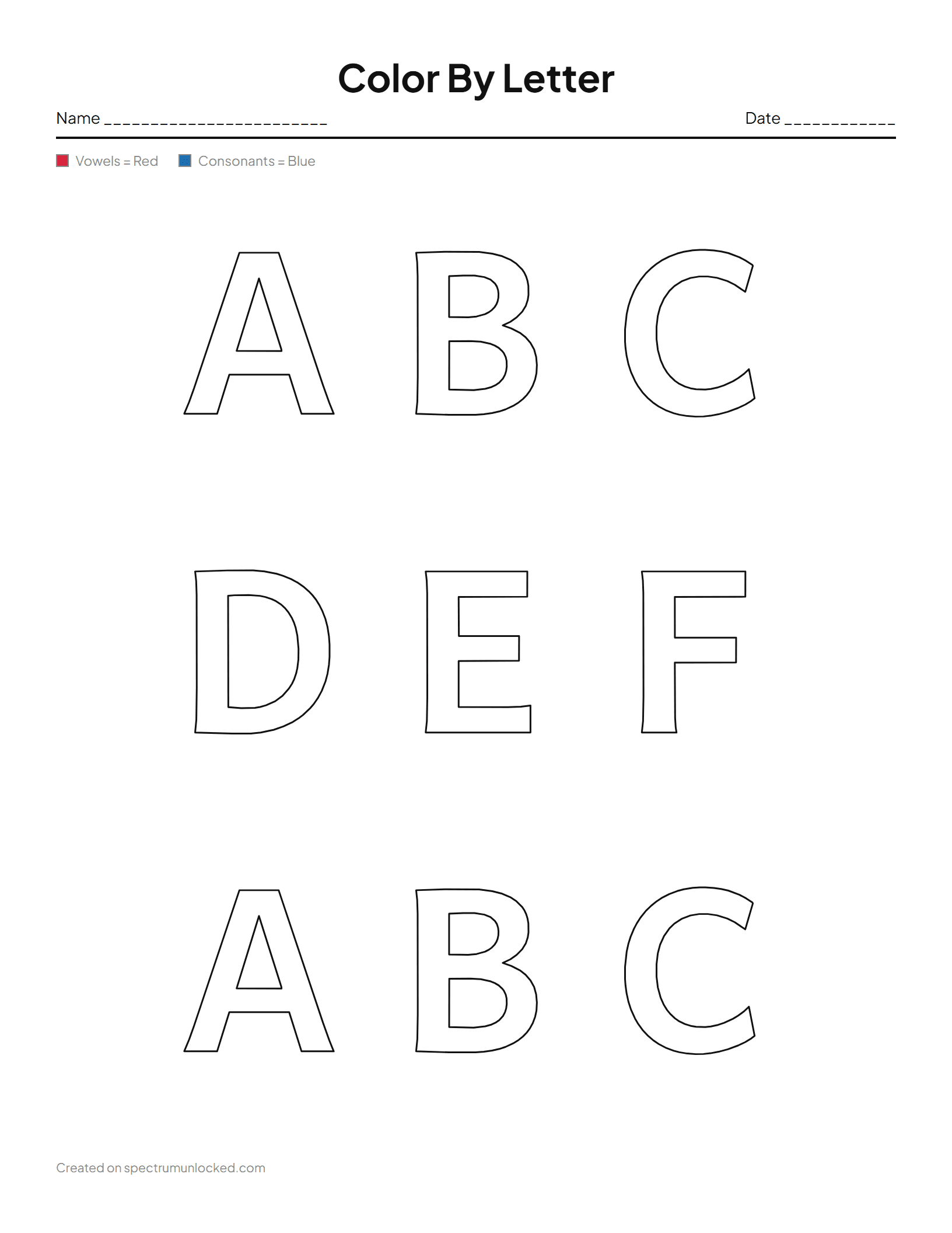 Color By Letter: preview of the printable sheet