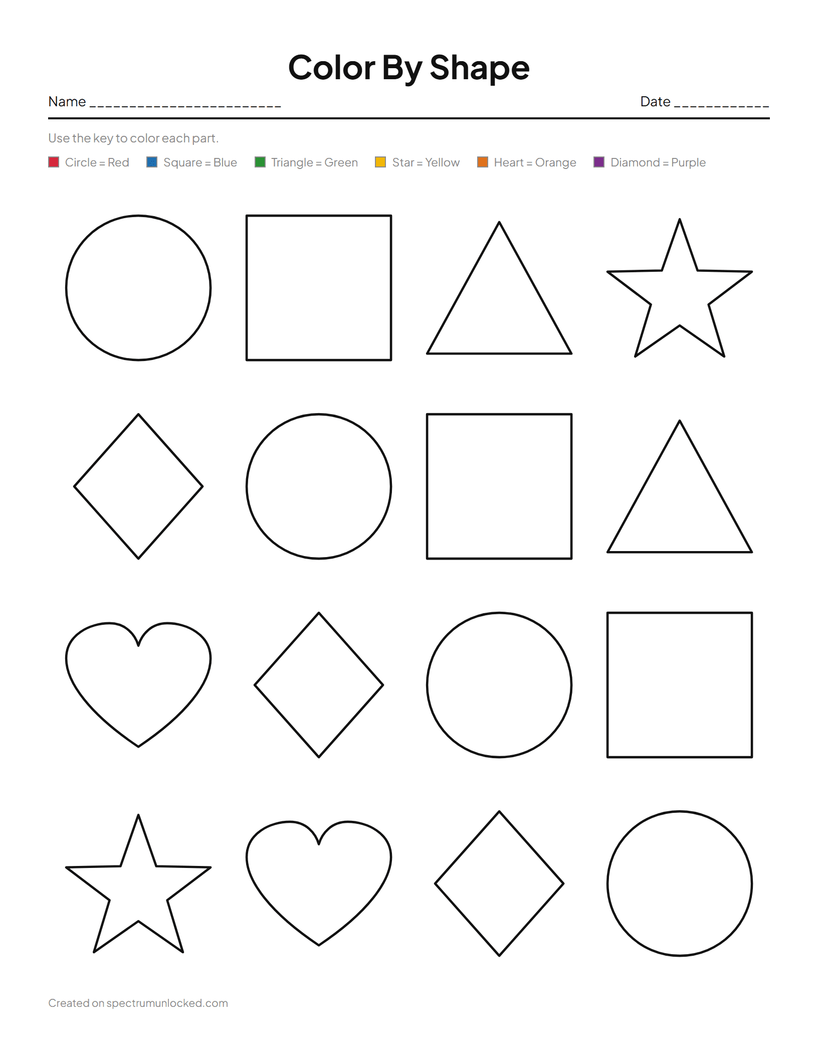 Color By Shape Coloring Pages: preview of the printable sheet
