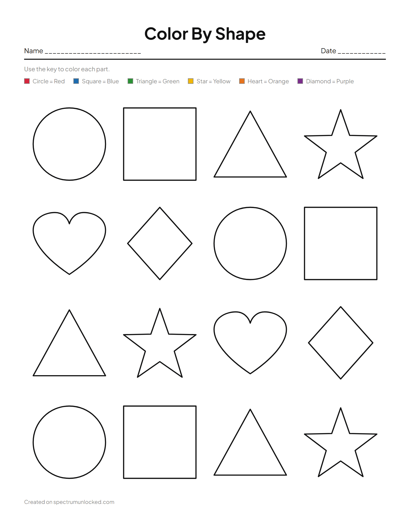 Color By Shape: preview of the printable sheet
