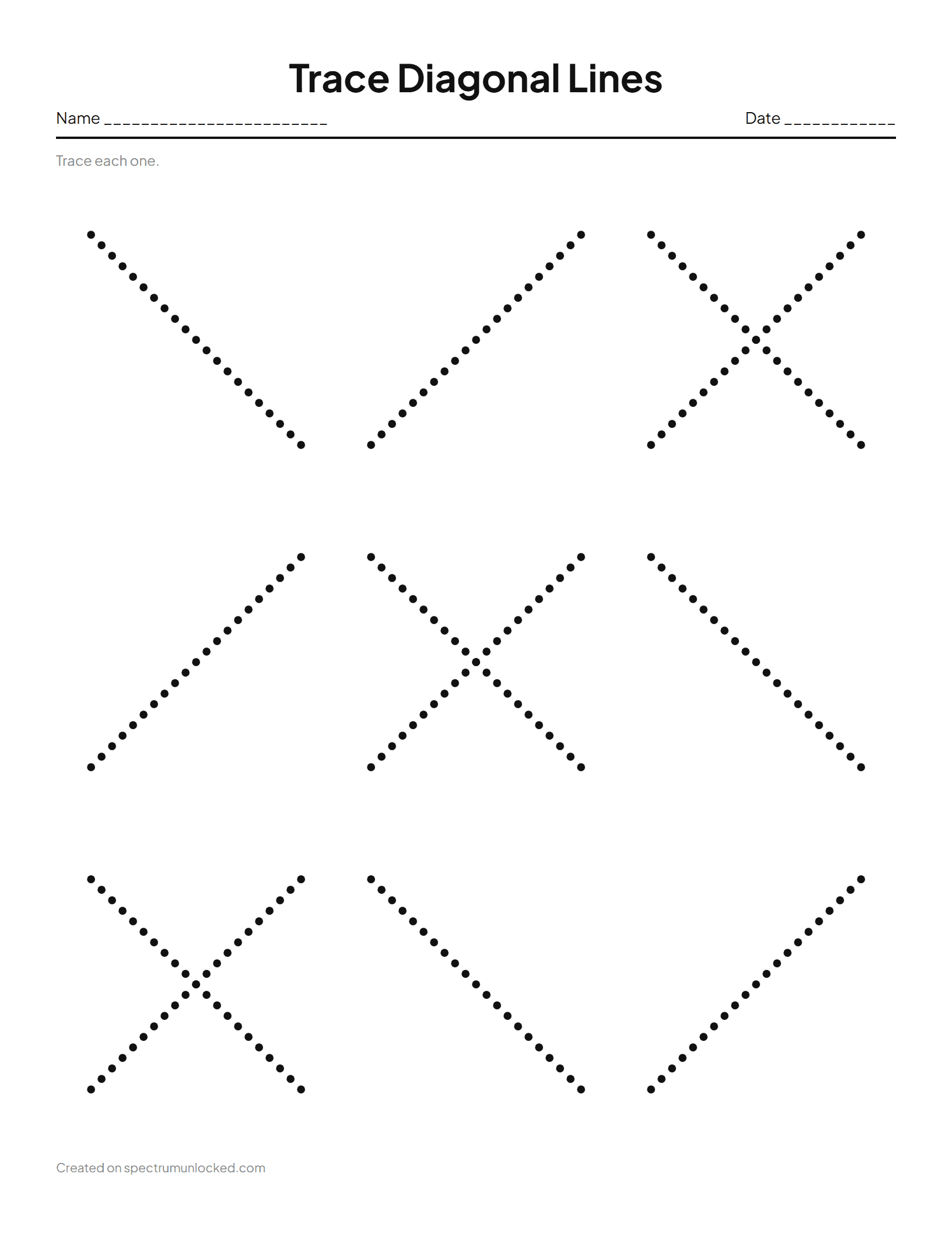Diagonal Line Tracing Worksheets: preview of the printable sheet