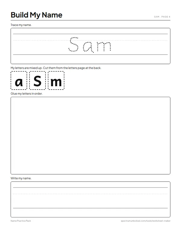 Editable Name Tracing Worksheets: preview of the printable sheet