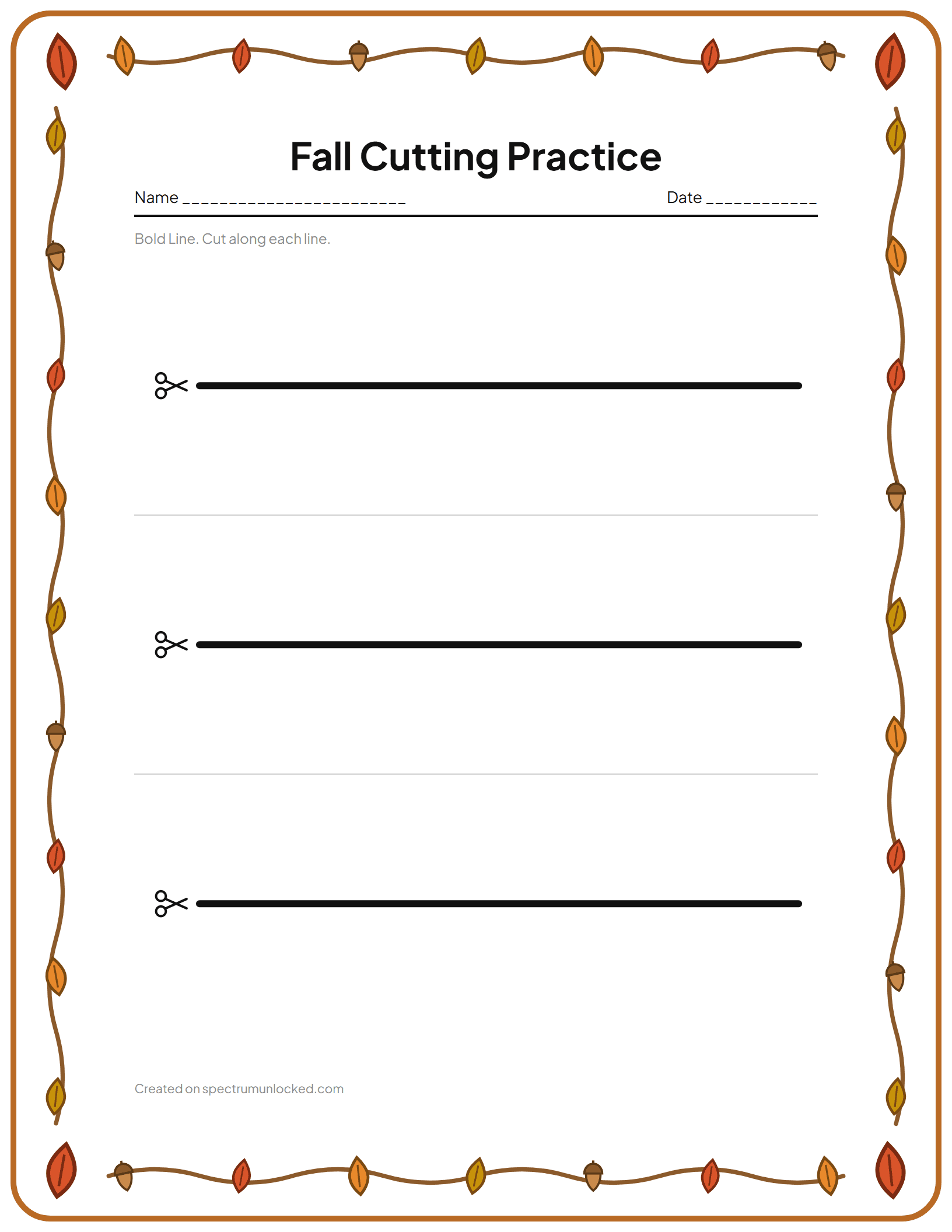 Fall Cutting Practice: preview of the printable sheet