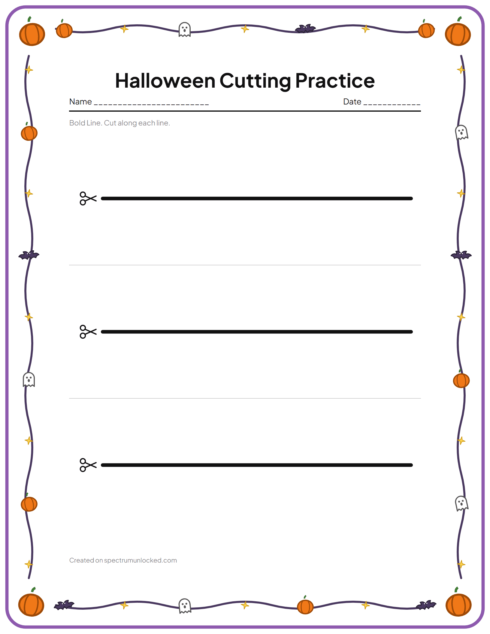 Halloween Cutting Practice: preview of the printable sheet