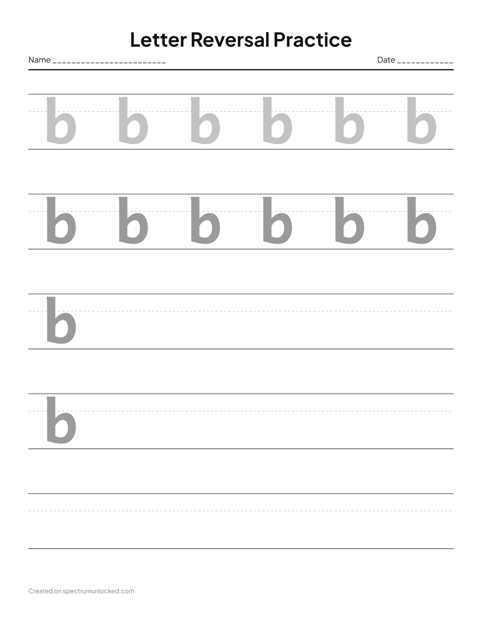 Letter Reversals: preview of the printable sheet