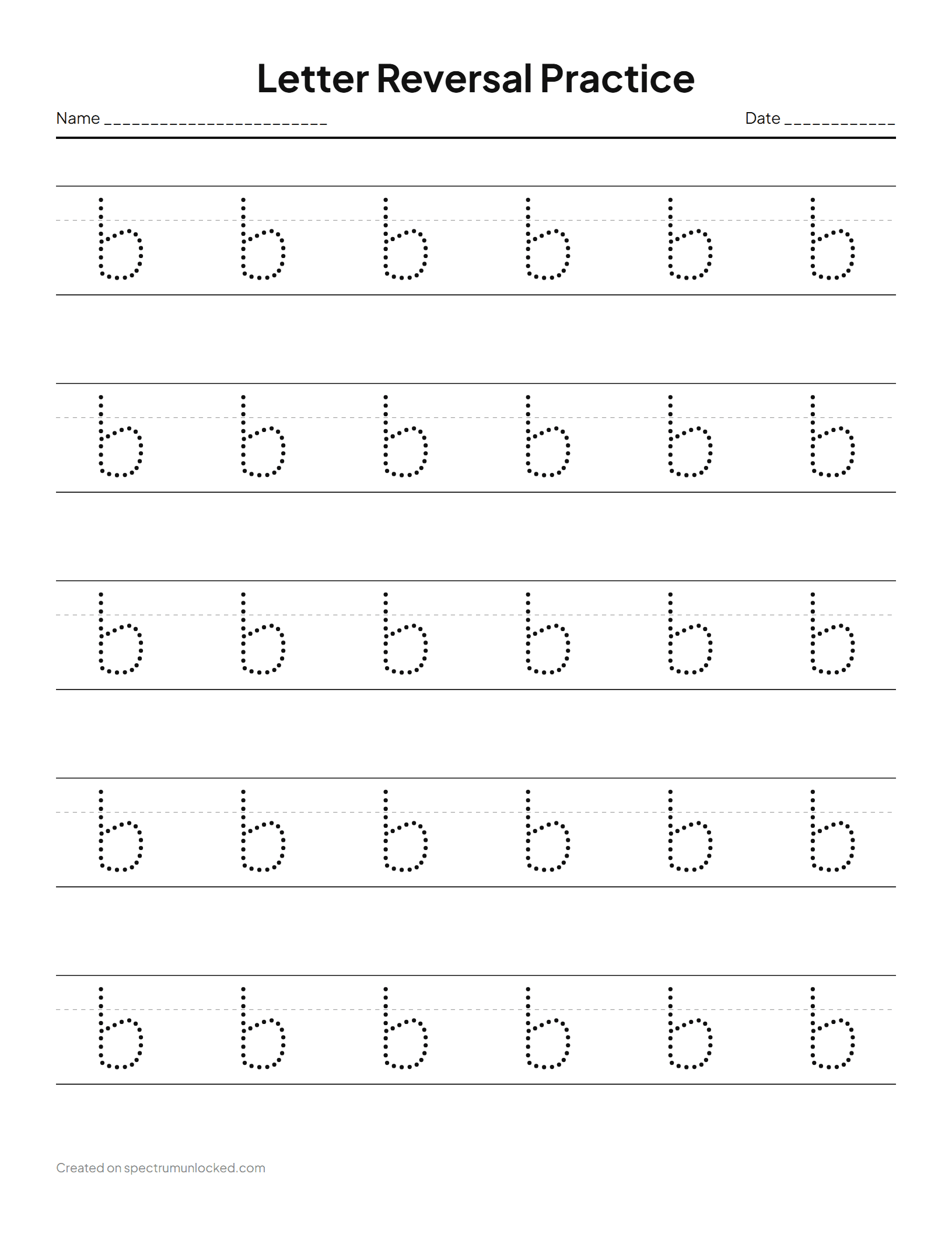 Letter Reversals: preview of the printable sheet