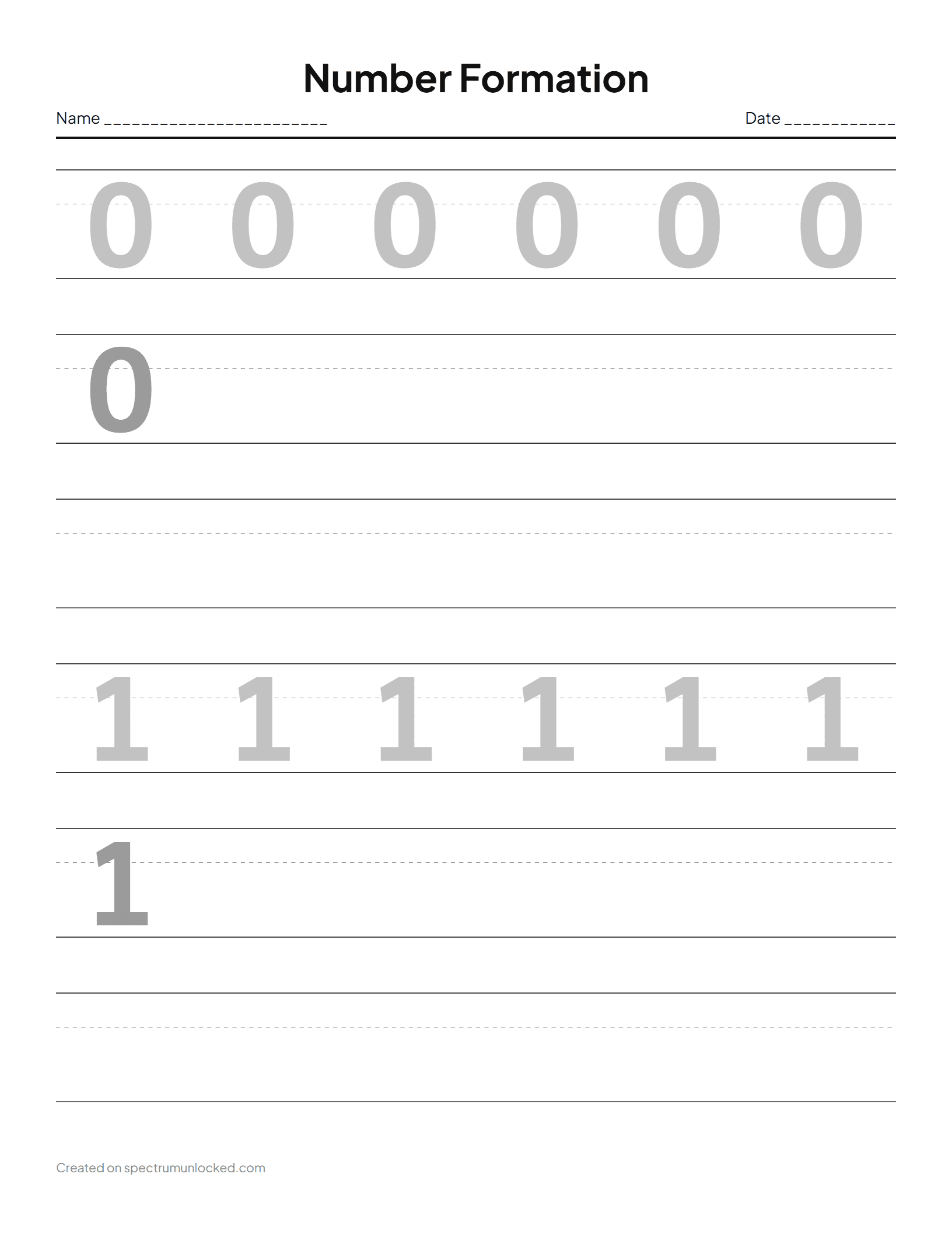Number Formation: preview of the printable sheet
