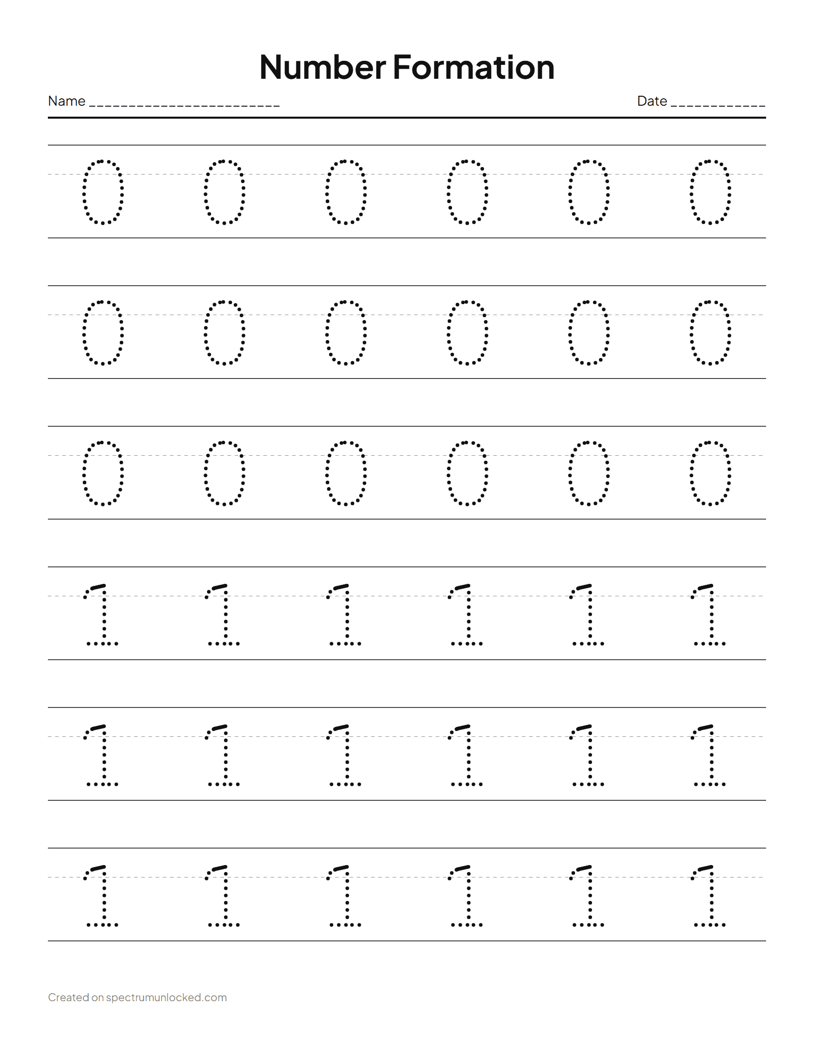 Number Formation: preview of the printable sheet