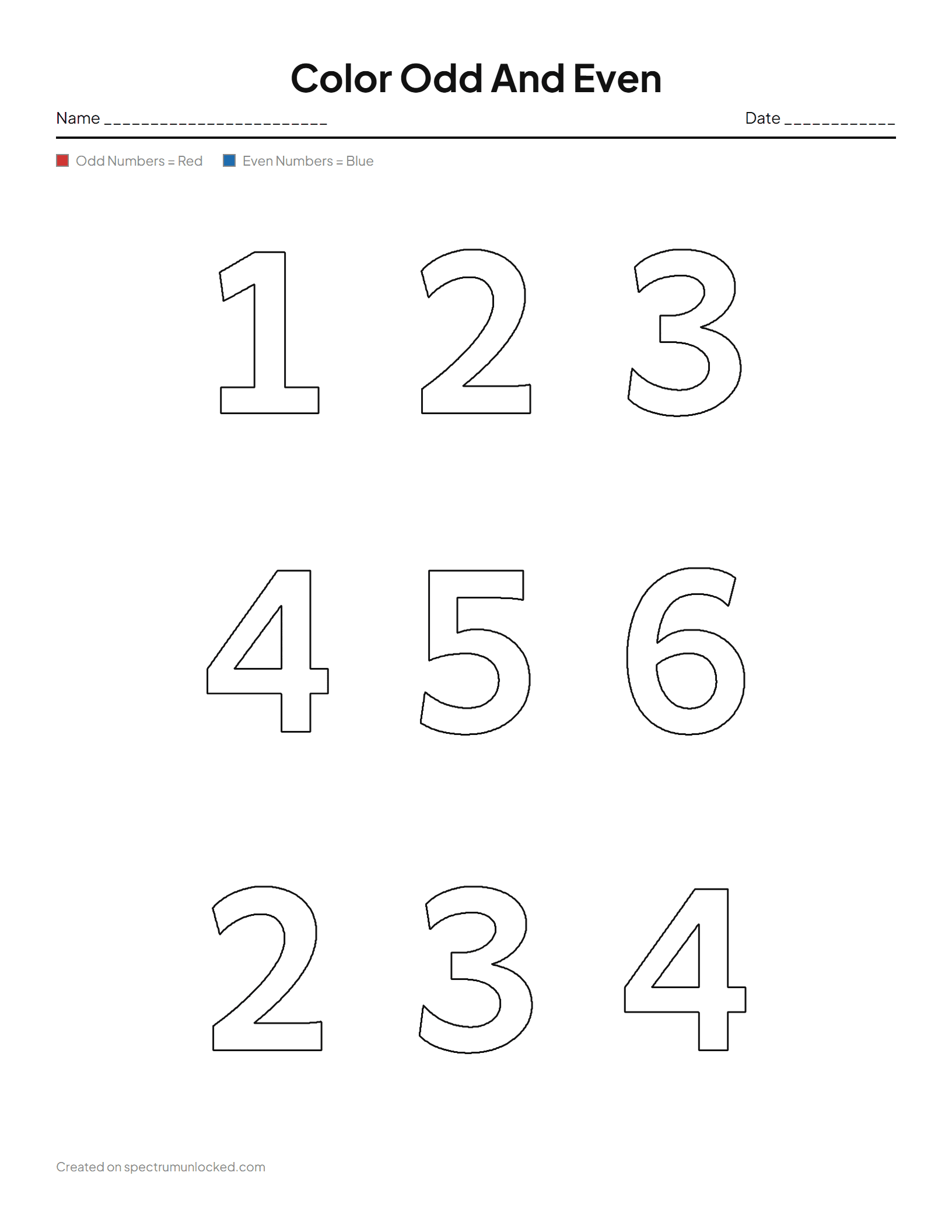 Number Recognition Worksheets: preview of the printable sheet