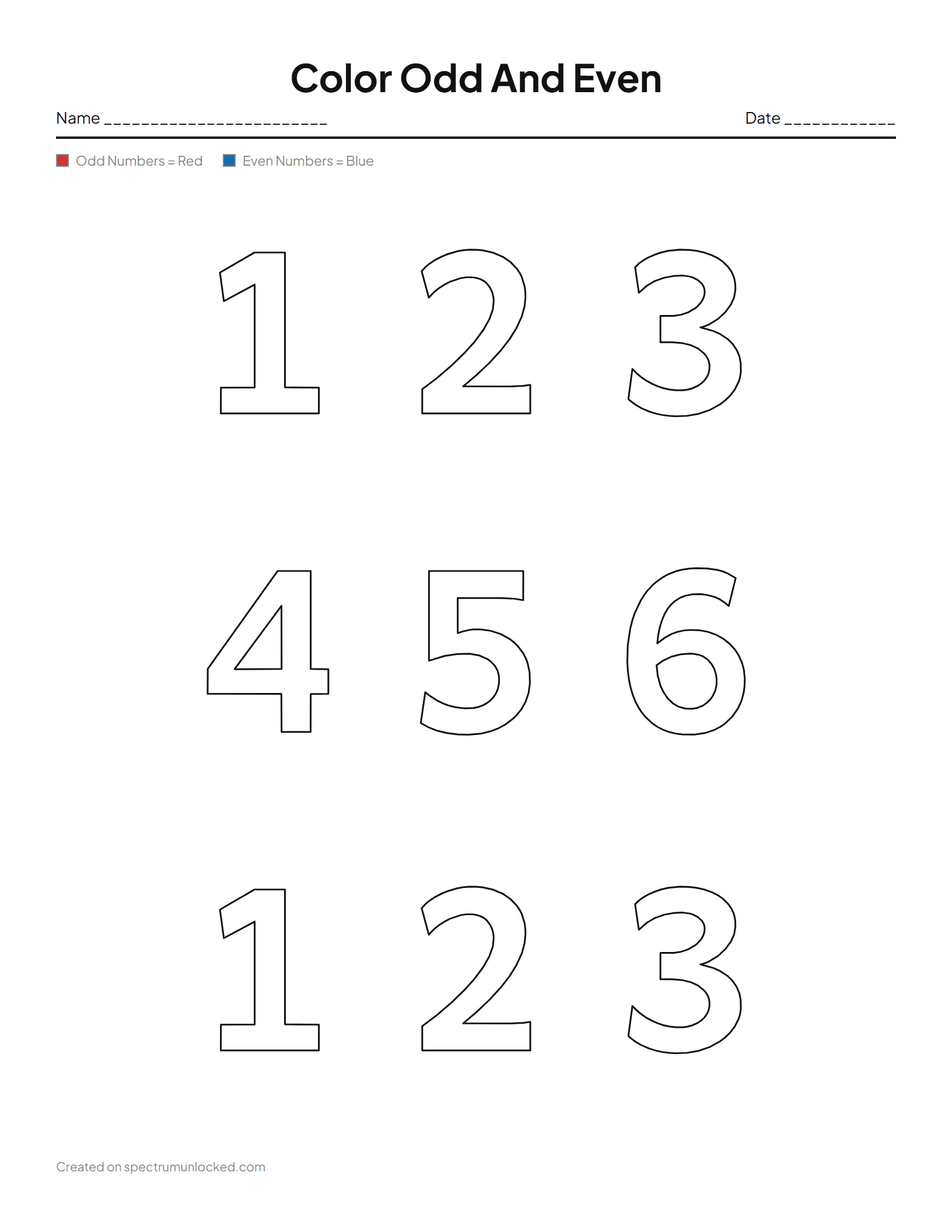 Number Recognition: preview of the printable sheet