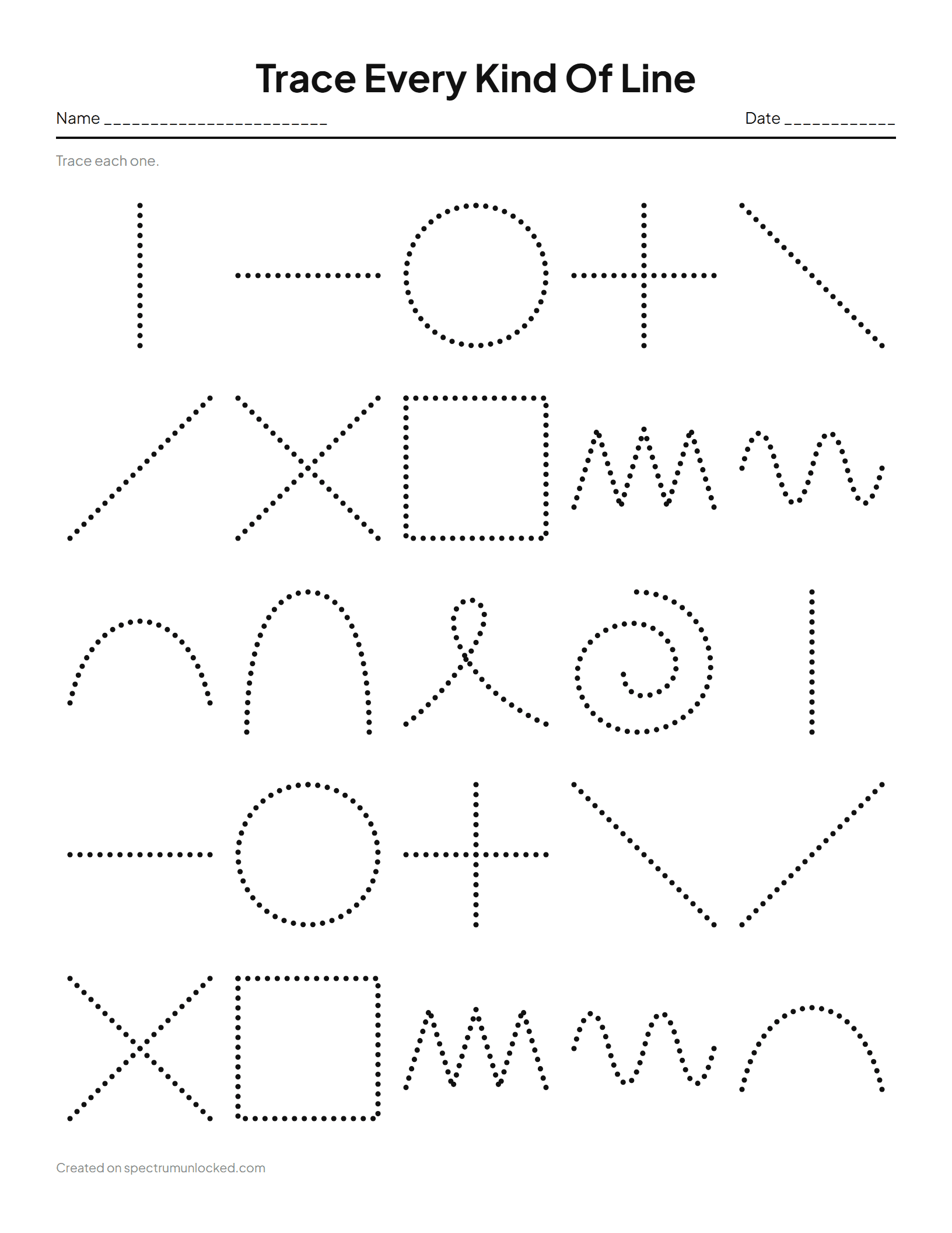 Pre-Writing Strokes Worksheets: preview of the printable sheet