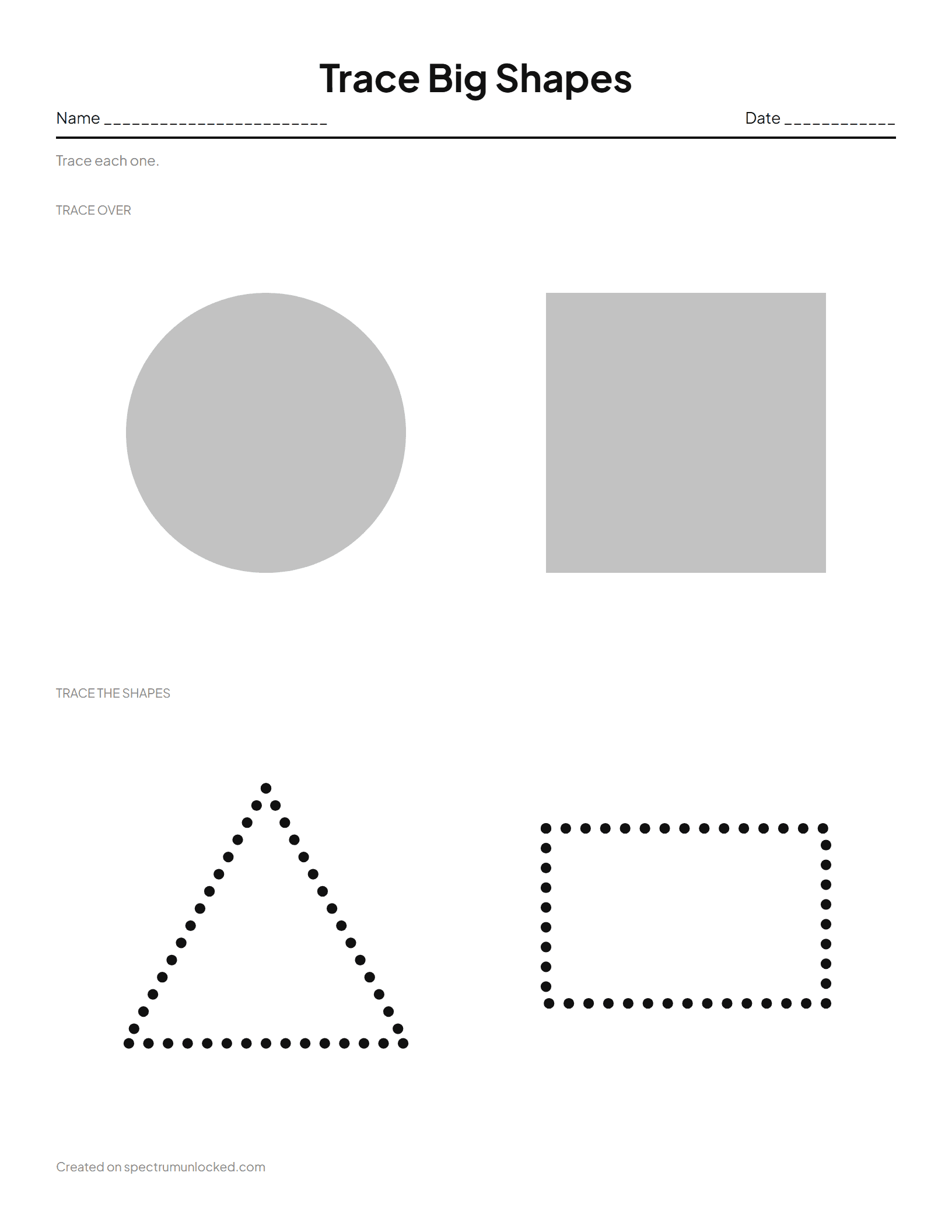 Preschool Shape Tracing Worksheets: preview of the printable sheet