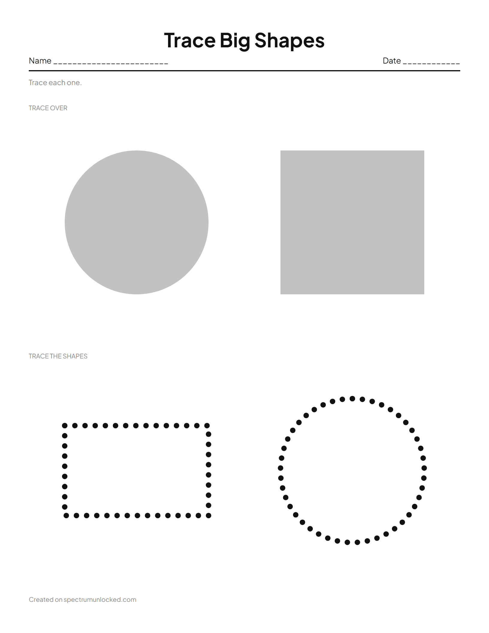 Preschool Shape Tracing Worksheets: preview of the printable sheet