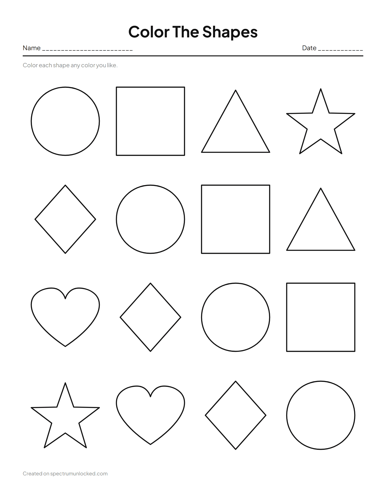 Shape Coloring Pages And Worksheets: preview of the printable sheet