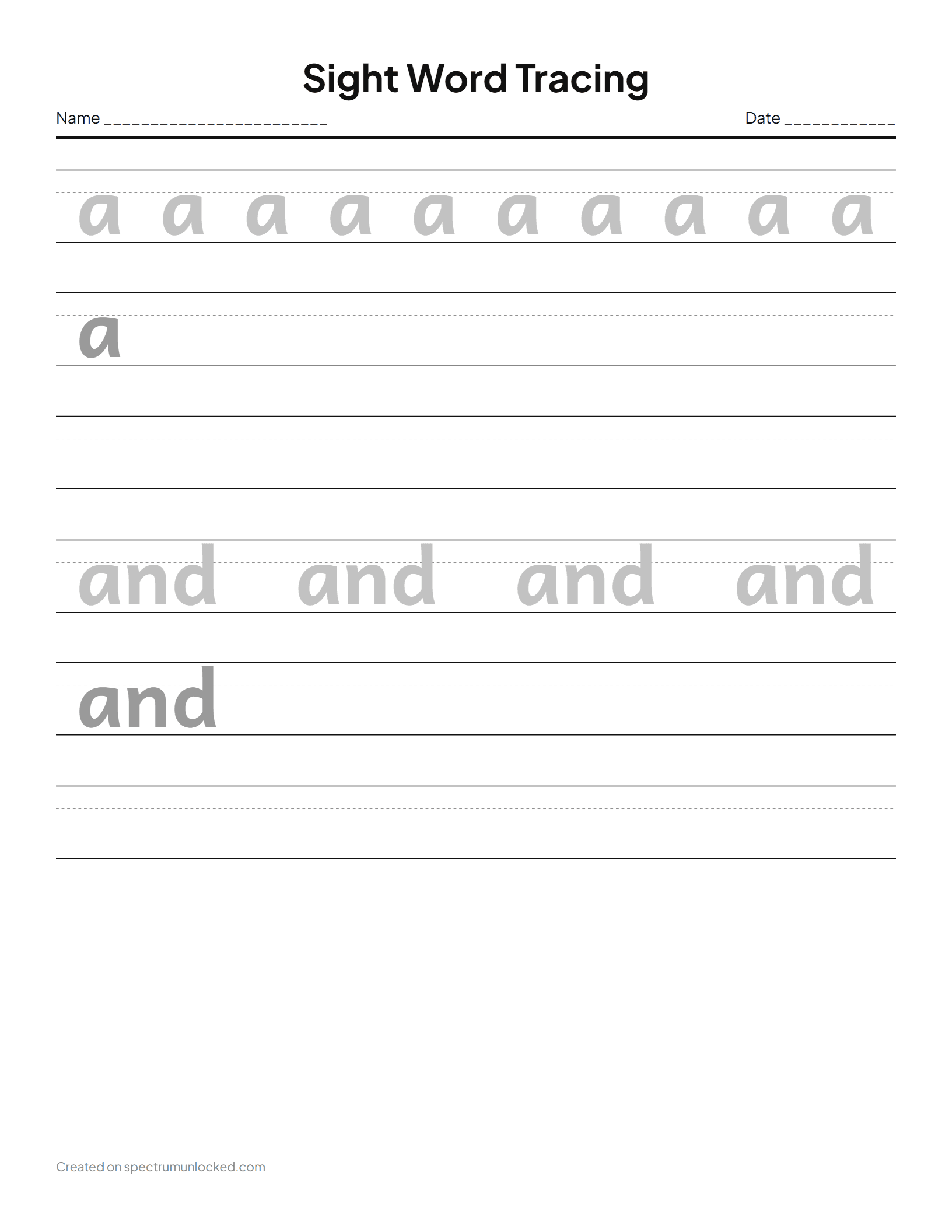 Sight Words: preview of the printable sheet