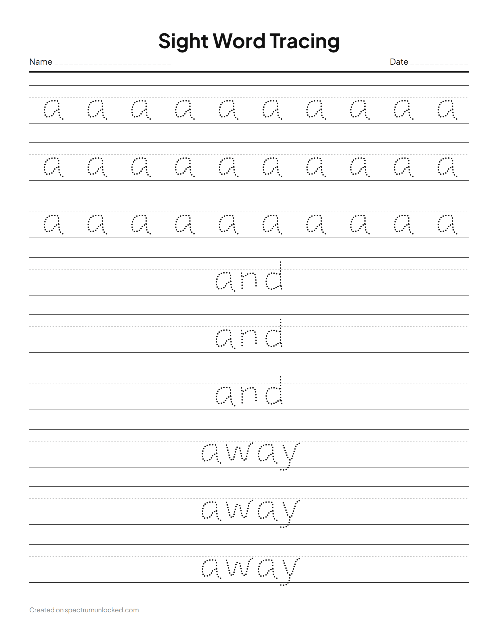 Sight Words: preview of the printable sheet