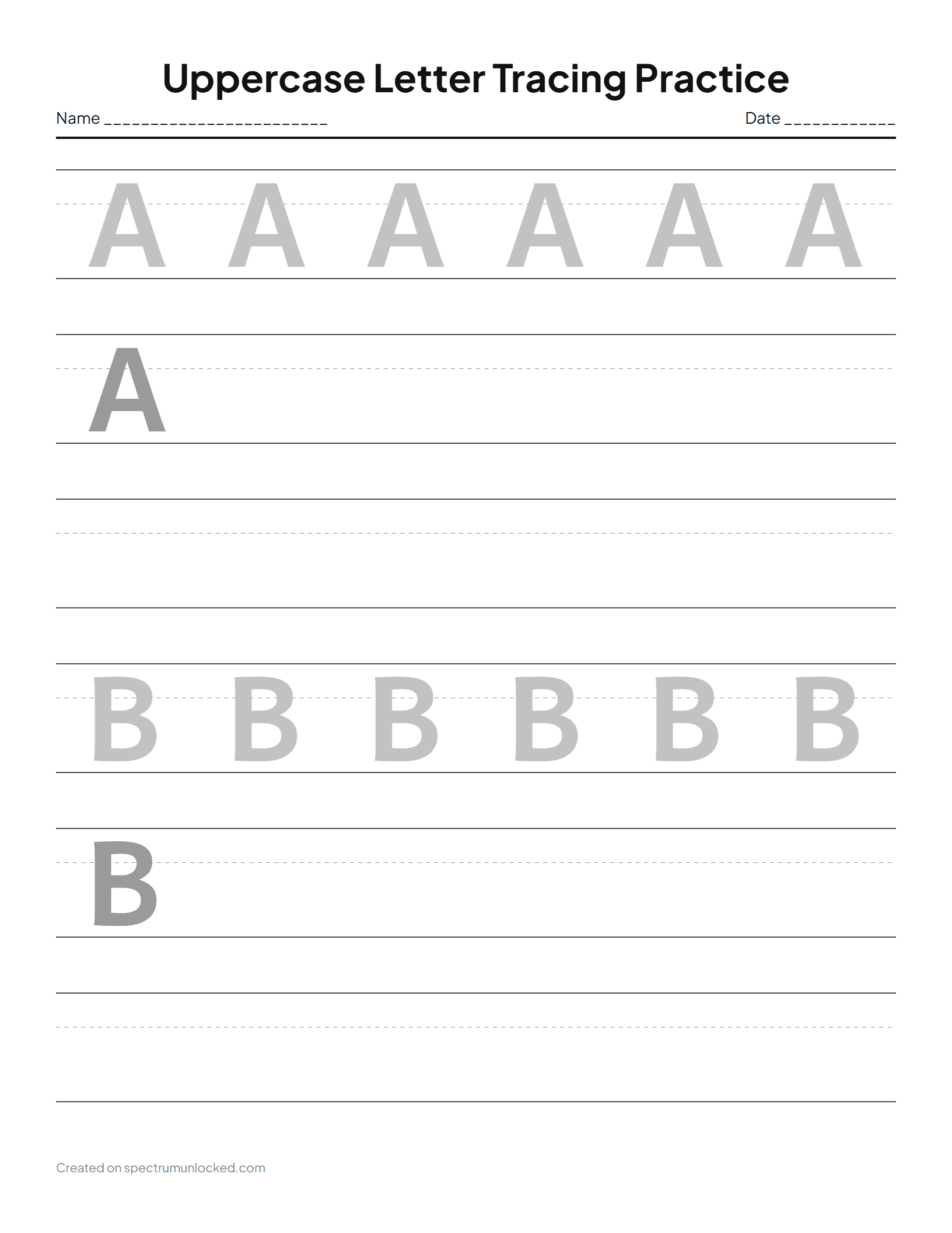 Uppercase Letters: preview of the printable sheet