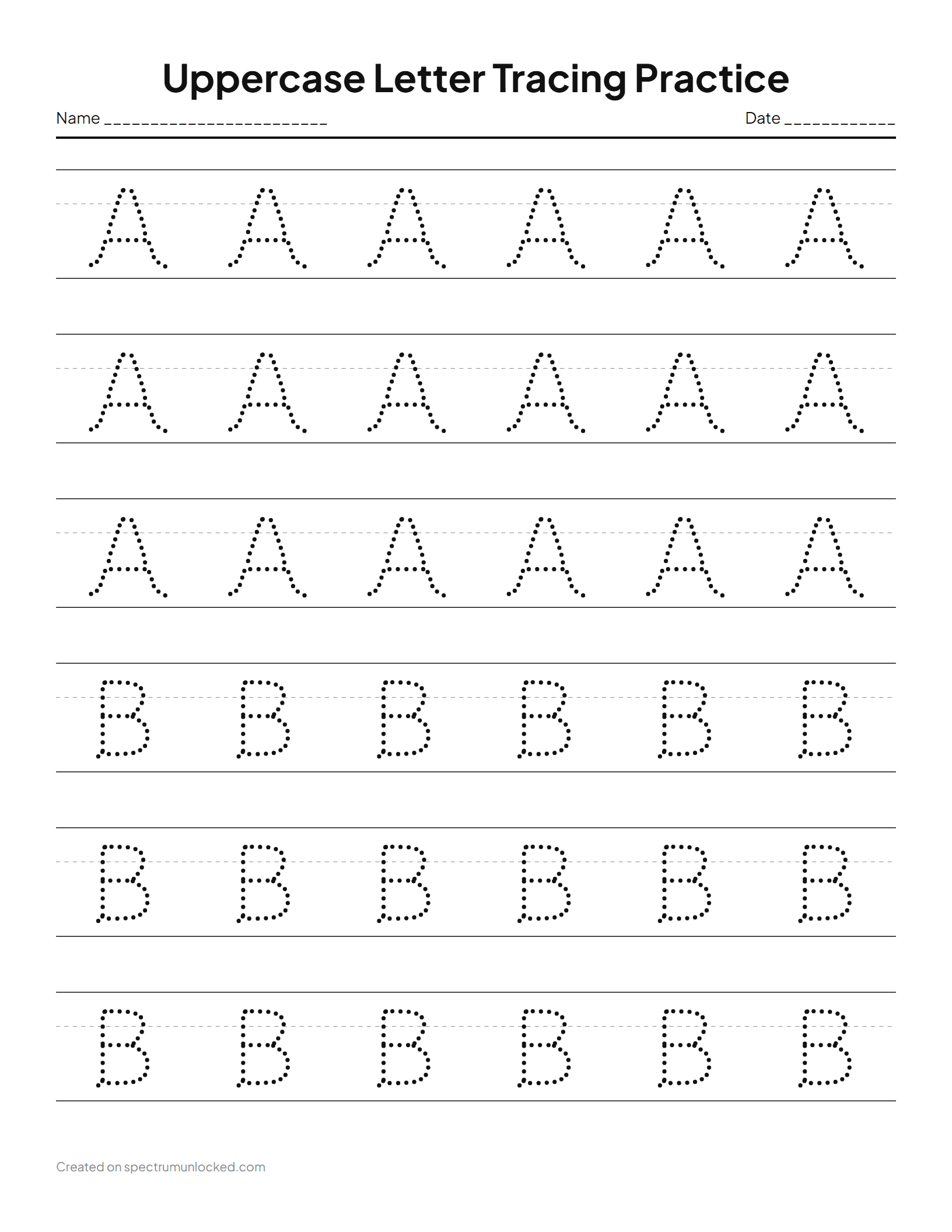 Uppercase Letters: preview of the printable sheet