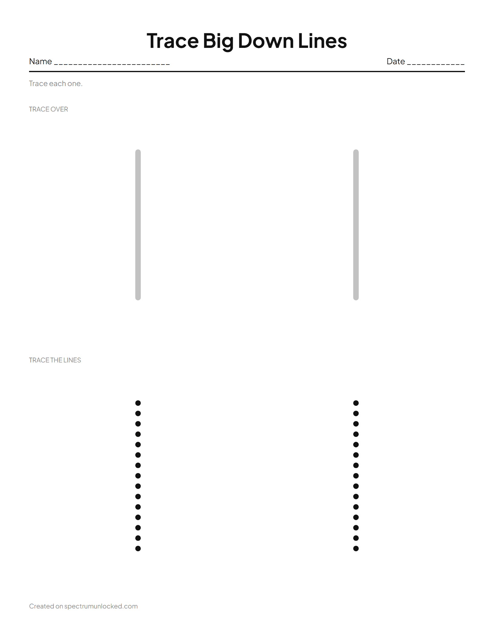 Vertical Line Tracing Worksheets: preview of the printable sheet