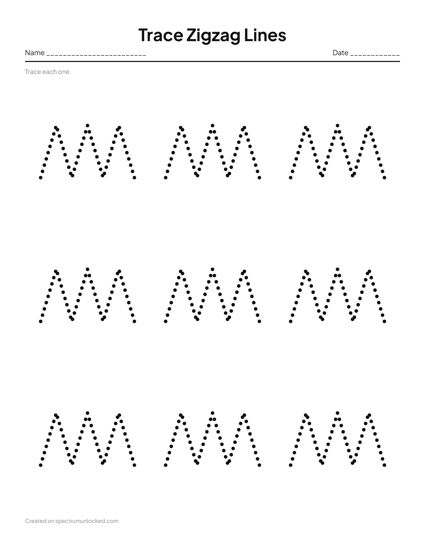 Zigzag Tracing Worksheets: preview of the printable sheet