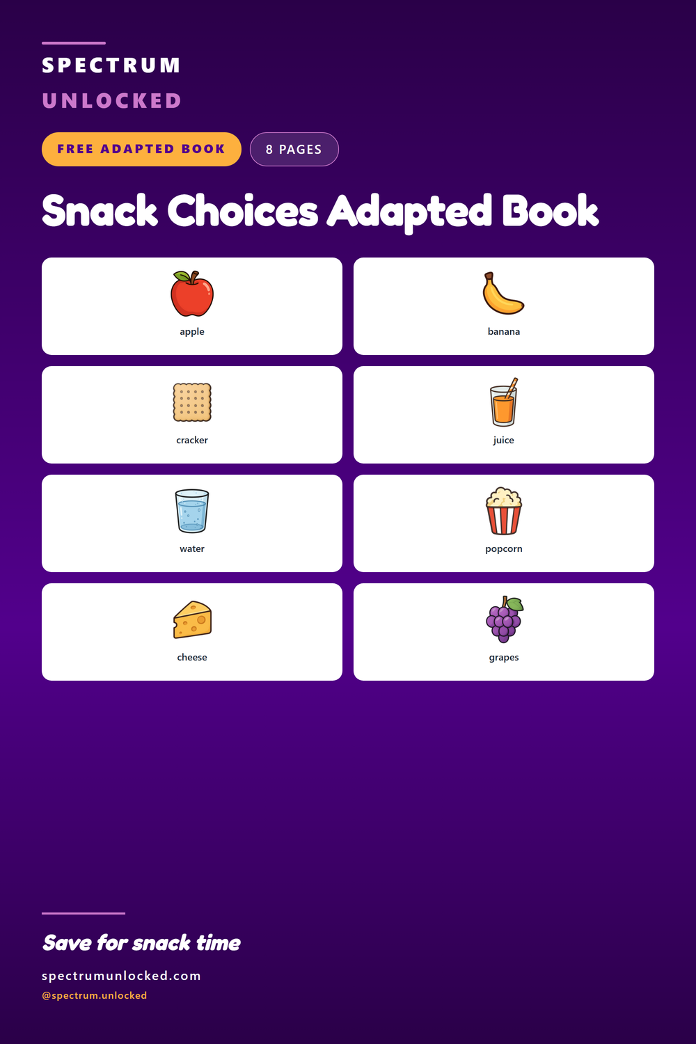 Pinterest pin: Snack Choices Adapted Book