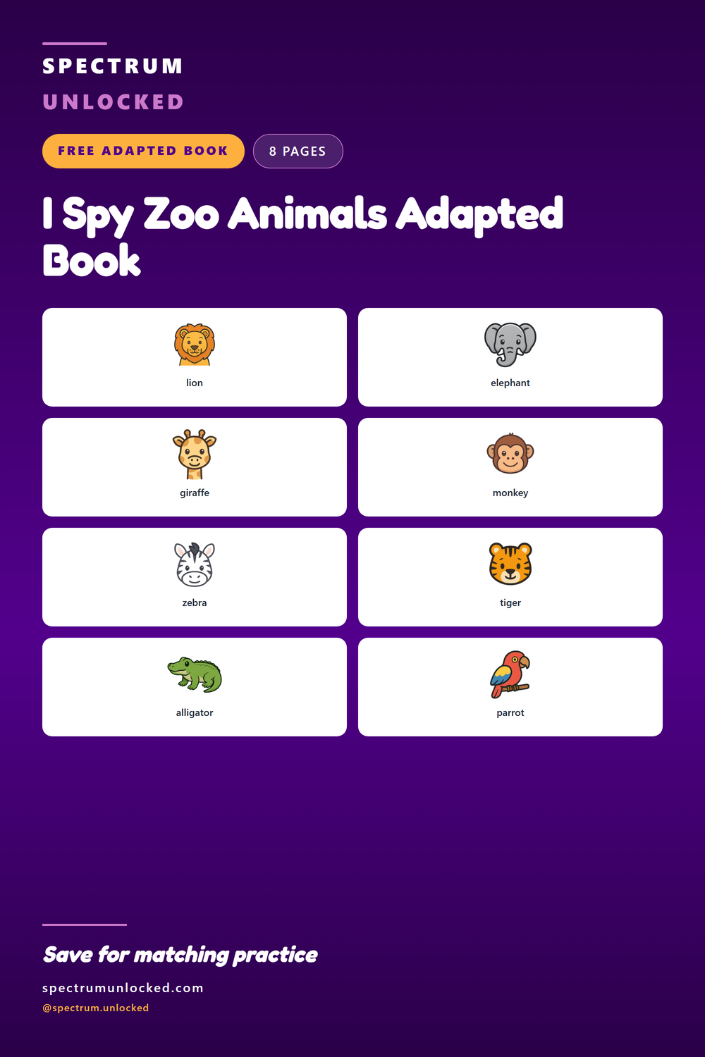 Pinterest pin: I Spy Zoo Animals Adapted Book