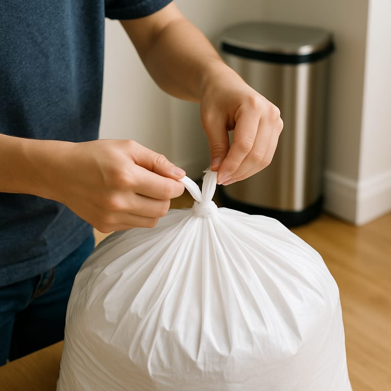 Trash Day: Tie the kitchen bag closed with a double