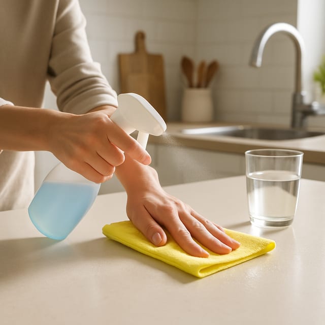 Wiping a counter: Spray