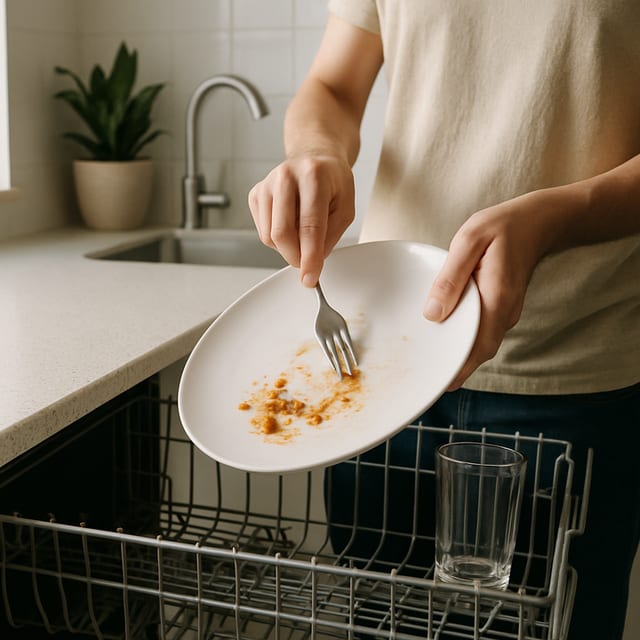 Loading dishwasher: Scrape plate