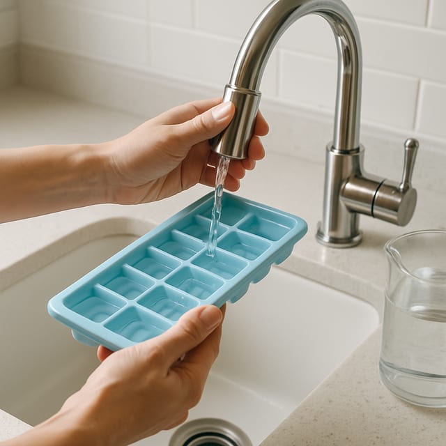 Making ice: Fill tray with water