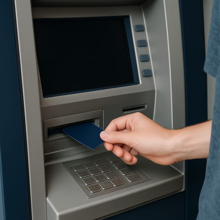 Using an ATM: Insert your card, chip end first