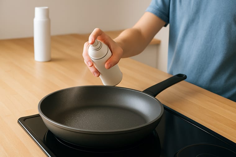 Scrambled Eggs: Spray or butter the pan while it