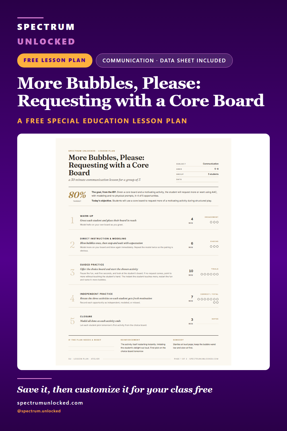 Pinterest pin: AAC Lesson Plan: Requesting with a Core Board