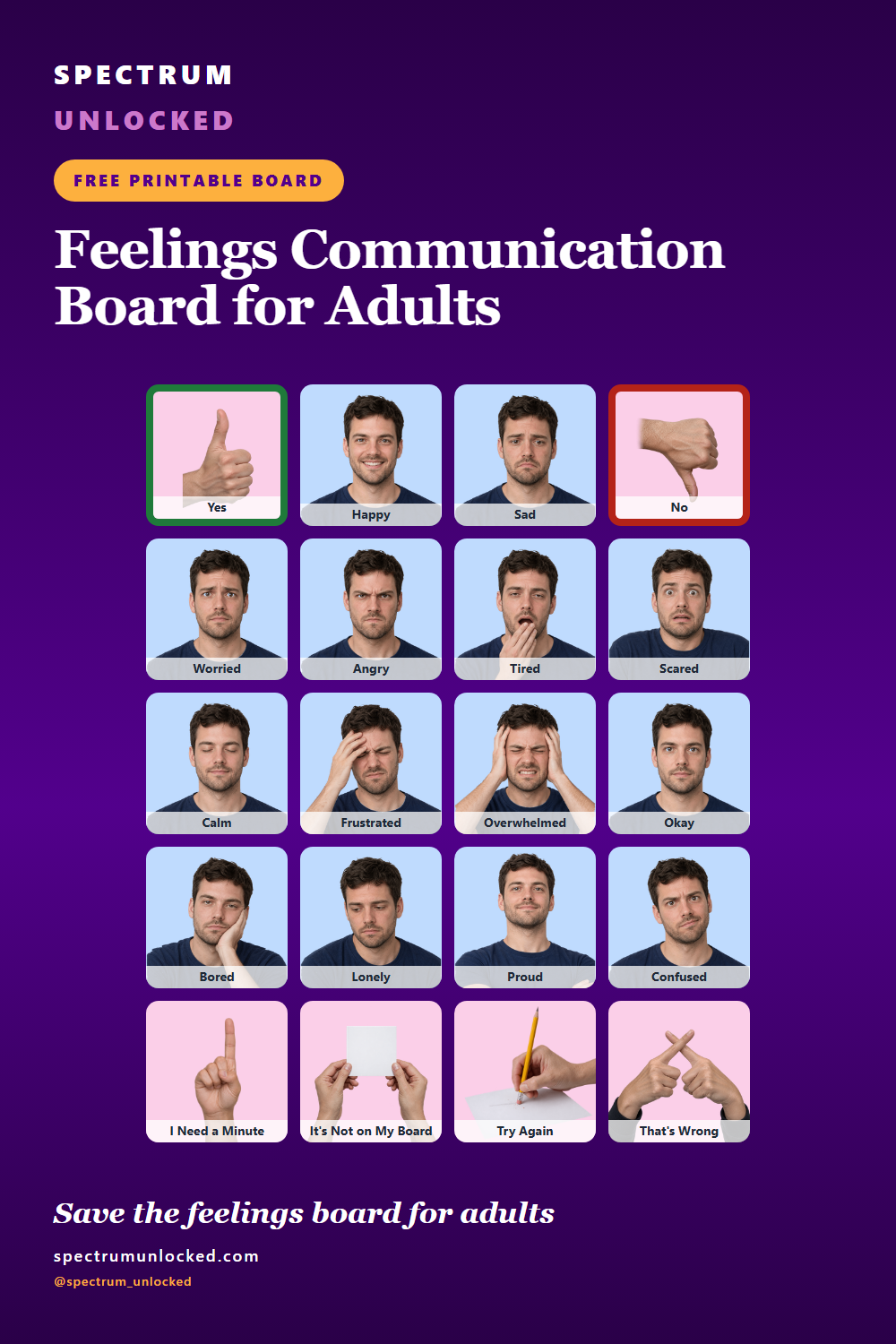 Pinterest pin: Feelings Communication Board for Adults