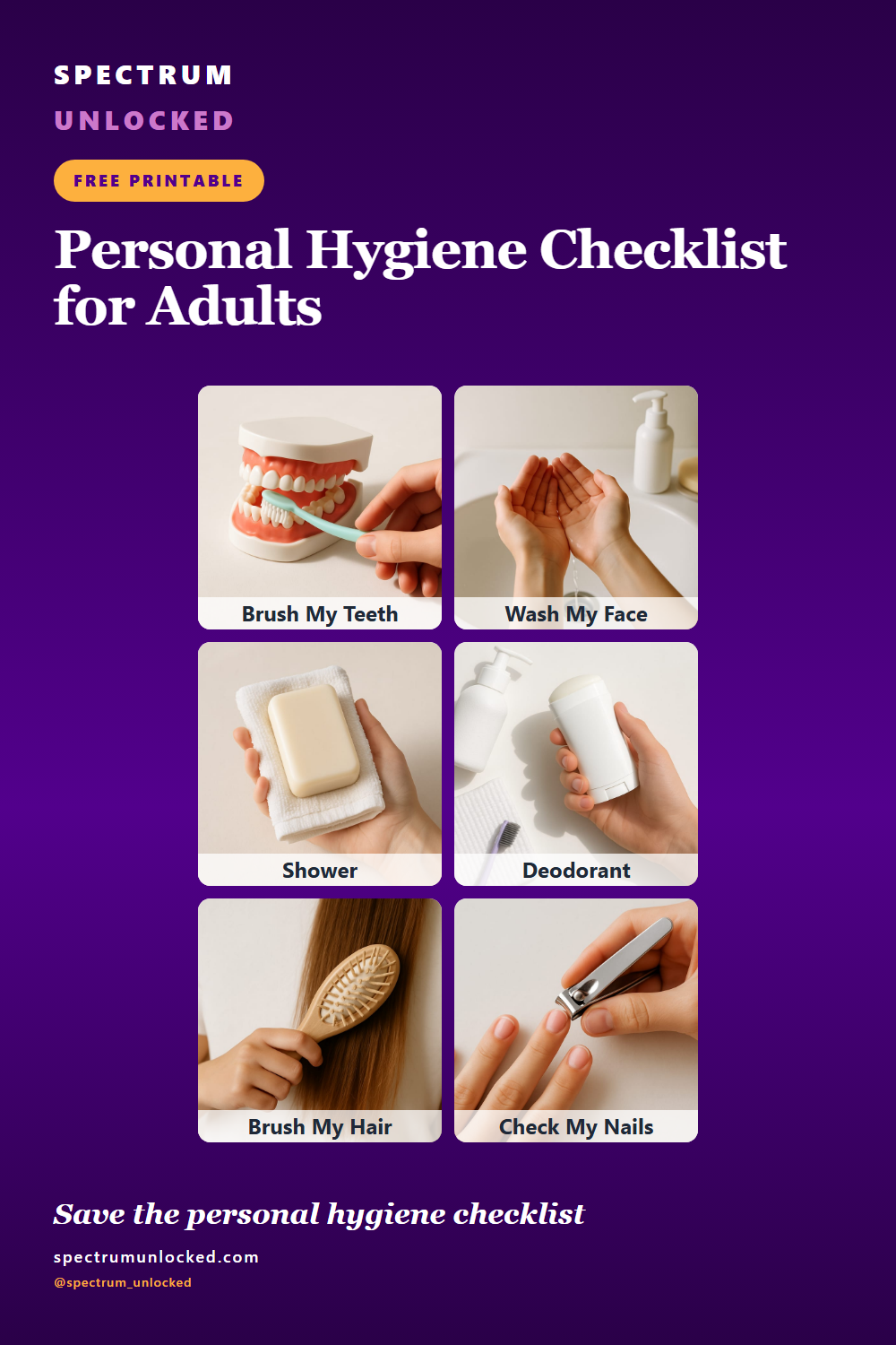 Pinterest pin: Personal Hygiene Checklist for Adults