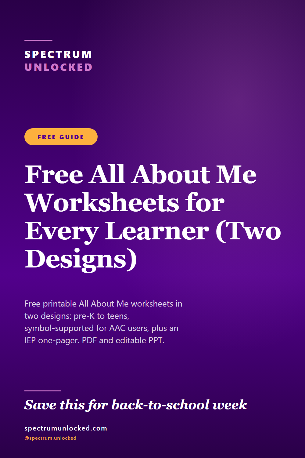 Pinterest pin: Free All About Me Worksheets for Every Learner (Two Designs)